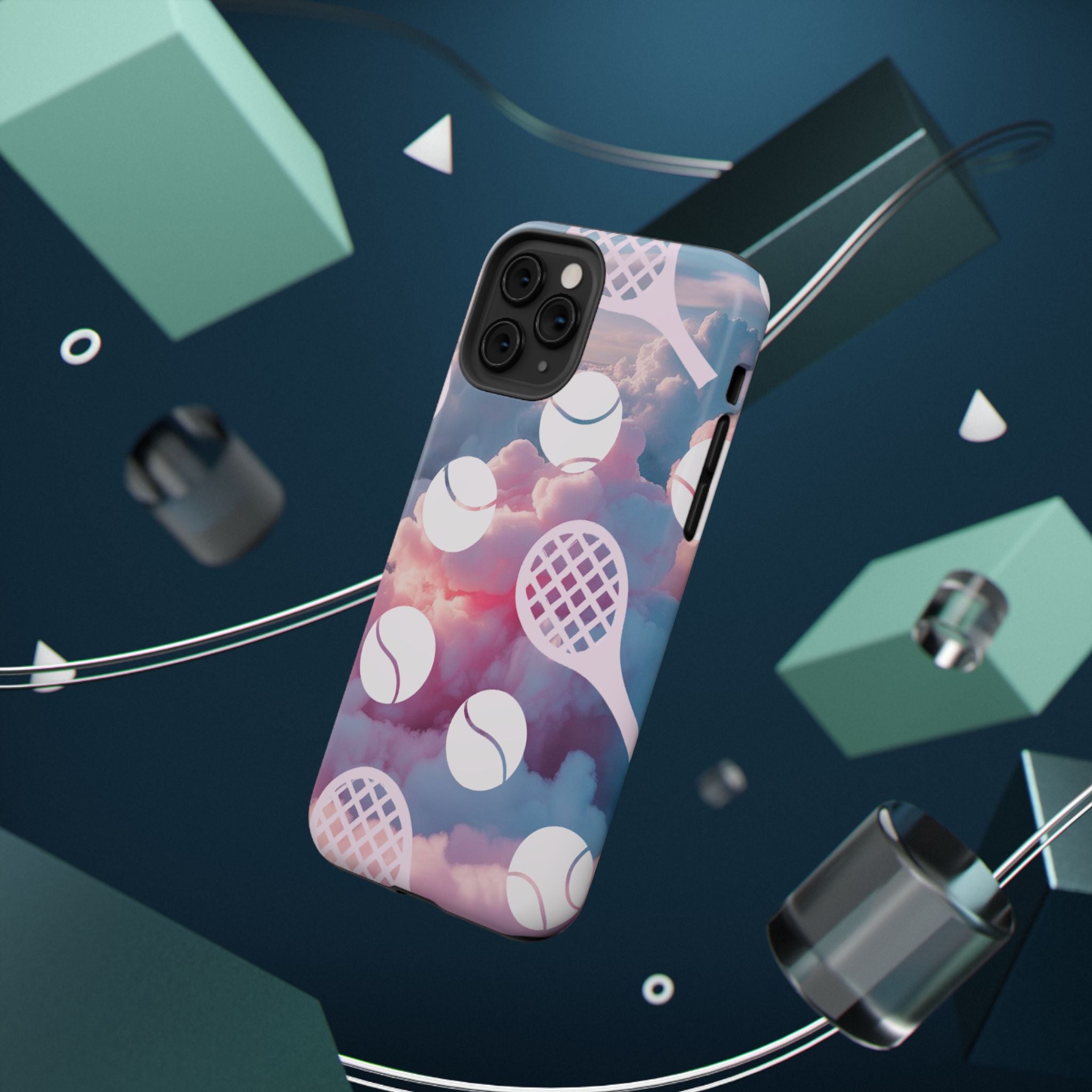 Tennis Impact-Resistant Phone Case — Tennis Rackets & Balls on Cloudscape