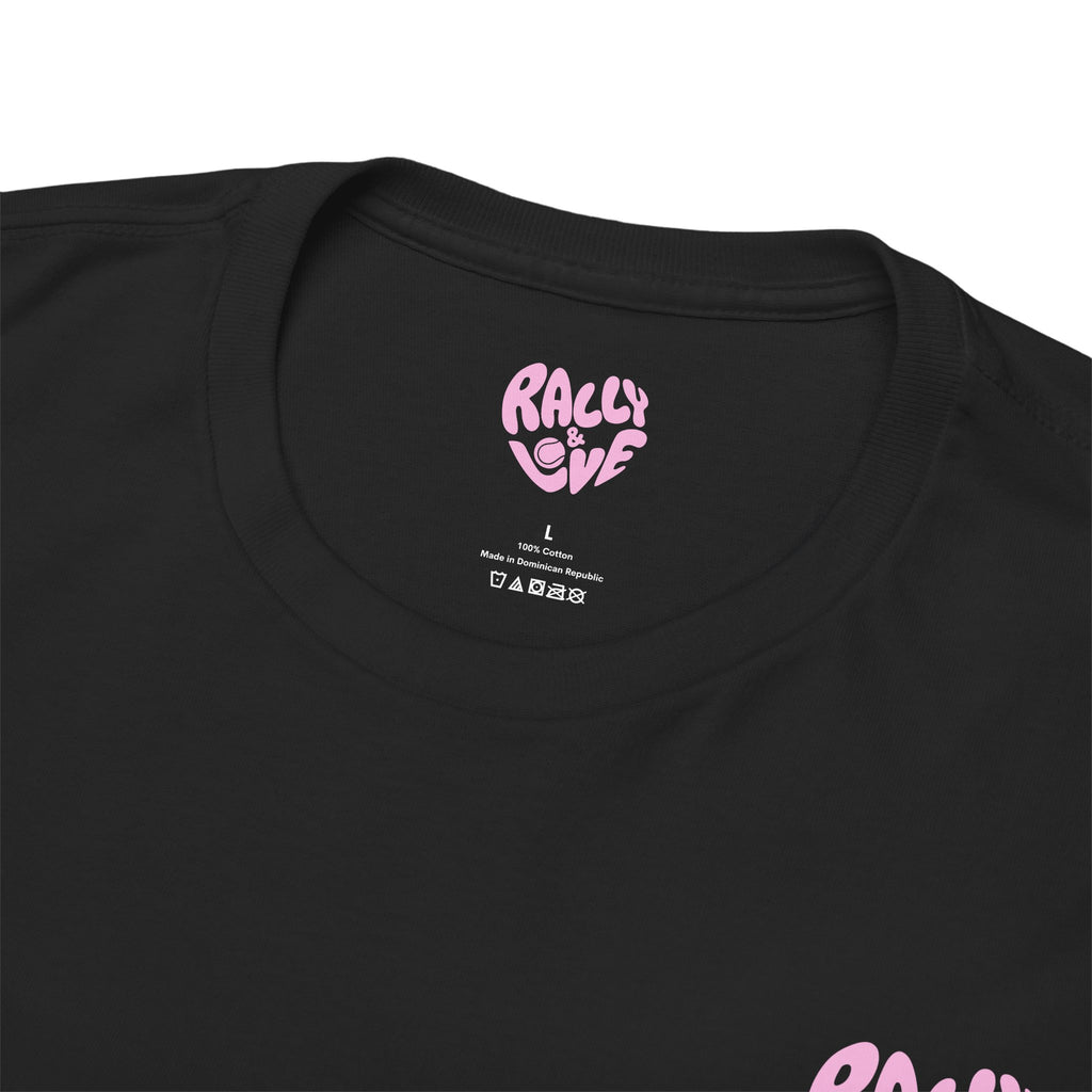 Women's Tee - Minimalist "Rally & Love" logo Chest Print (bubblegum pink)
