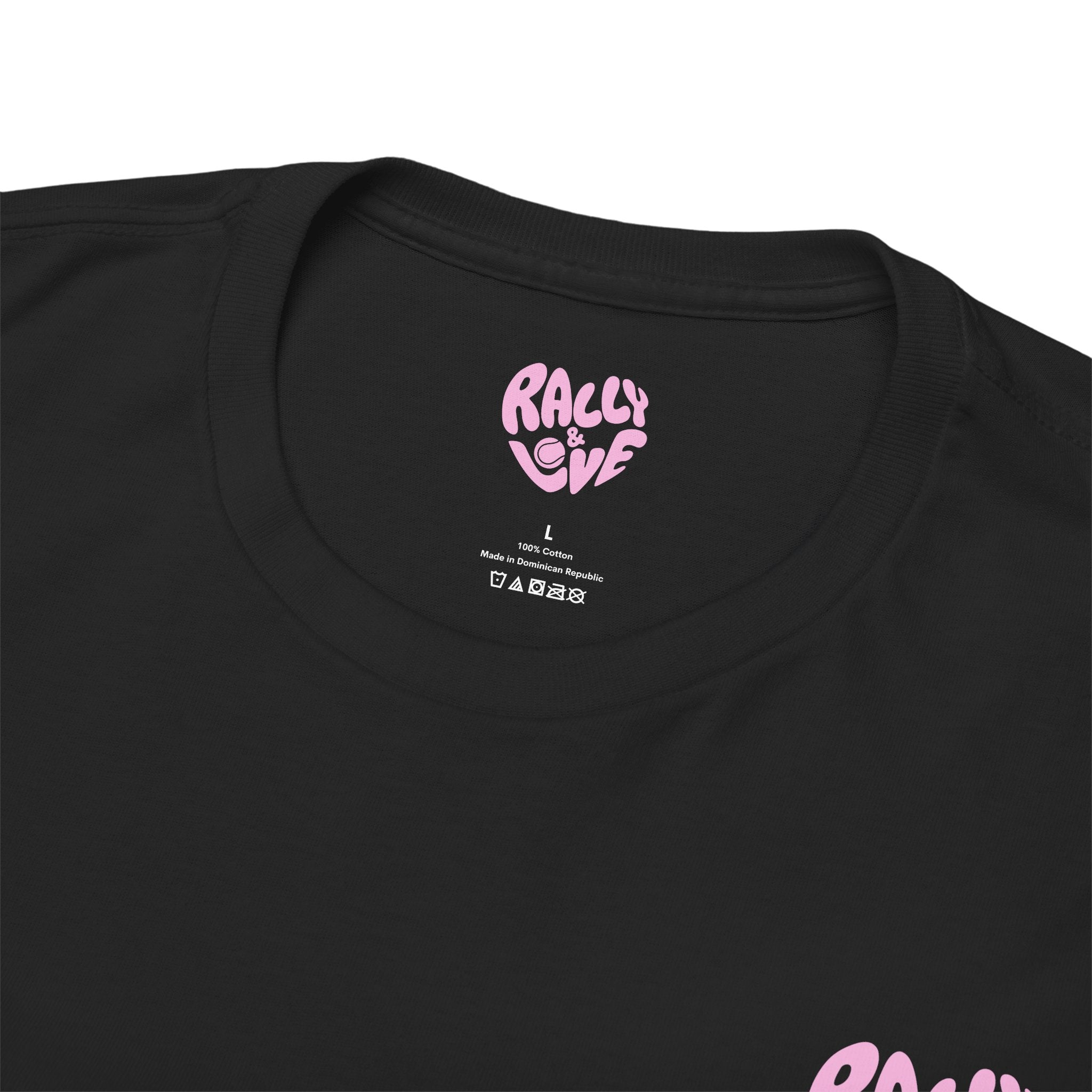 Women's Tee - Minimalist "Rally & Love" logo Chest Print (bubblegum pink)