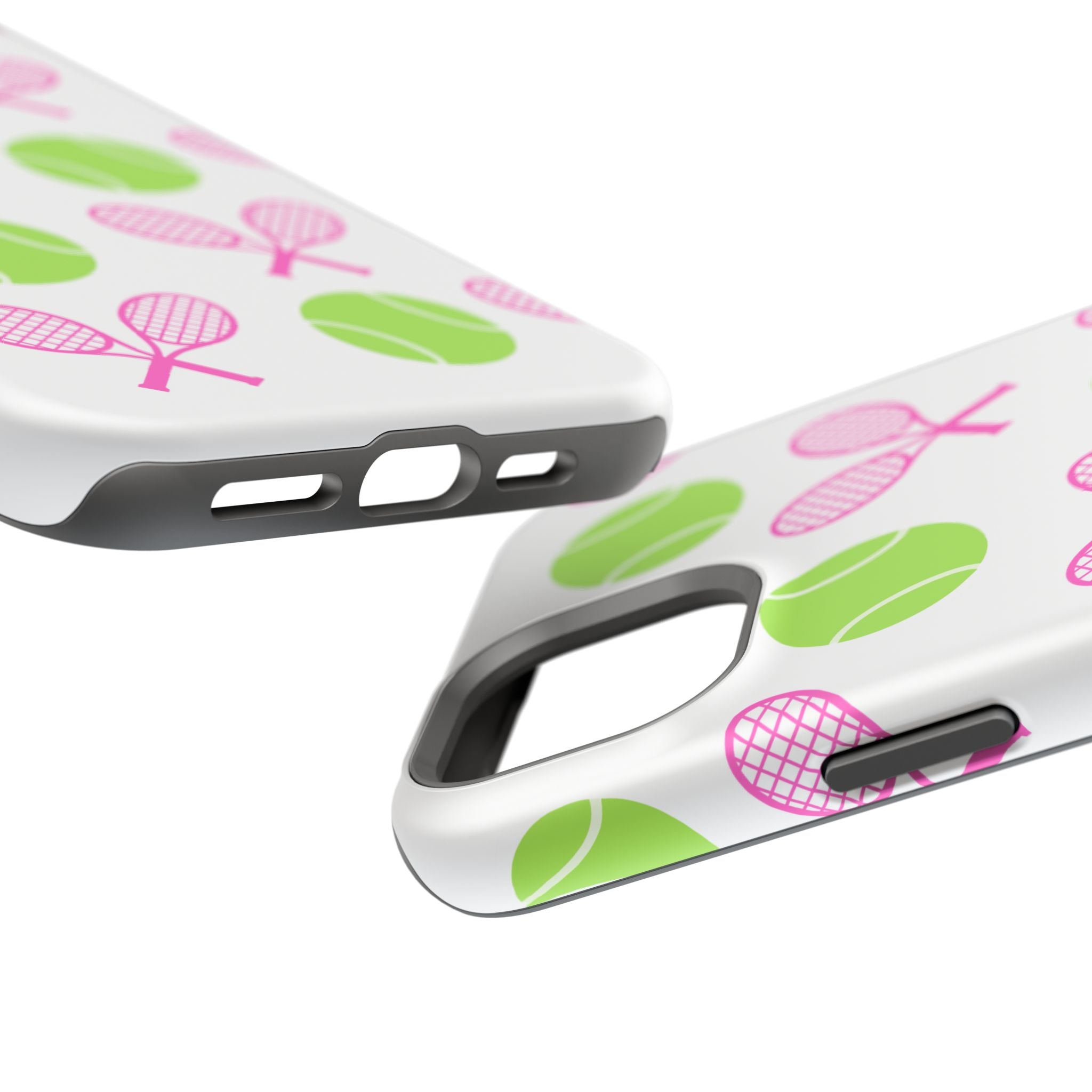 Tennis Pattern Impact-Resistant Phone Case — Pink Rackets & Green Balls