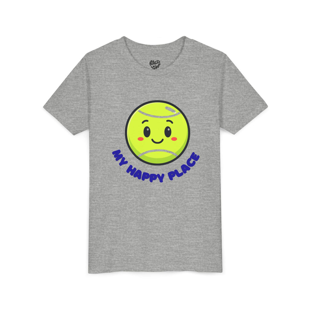Boy's Junior Tee — Cute Smiling Tennis Ball "My Happy Place" Kids Shirt