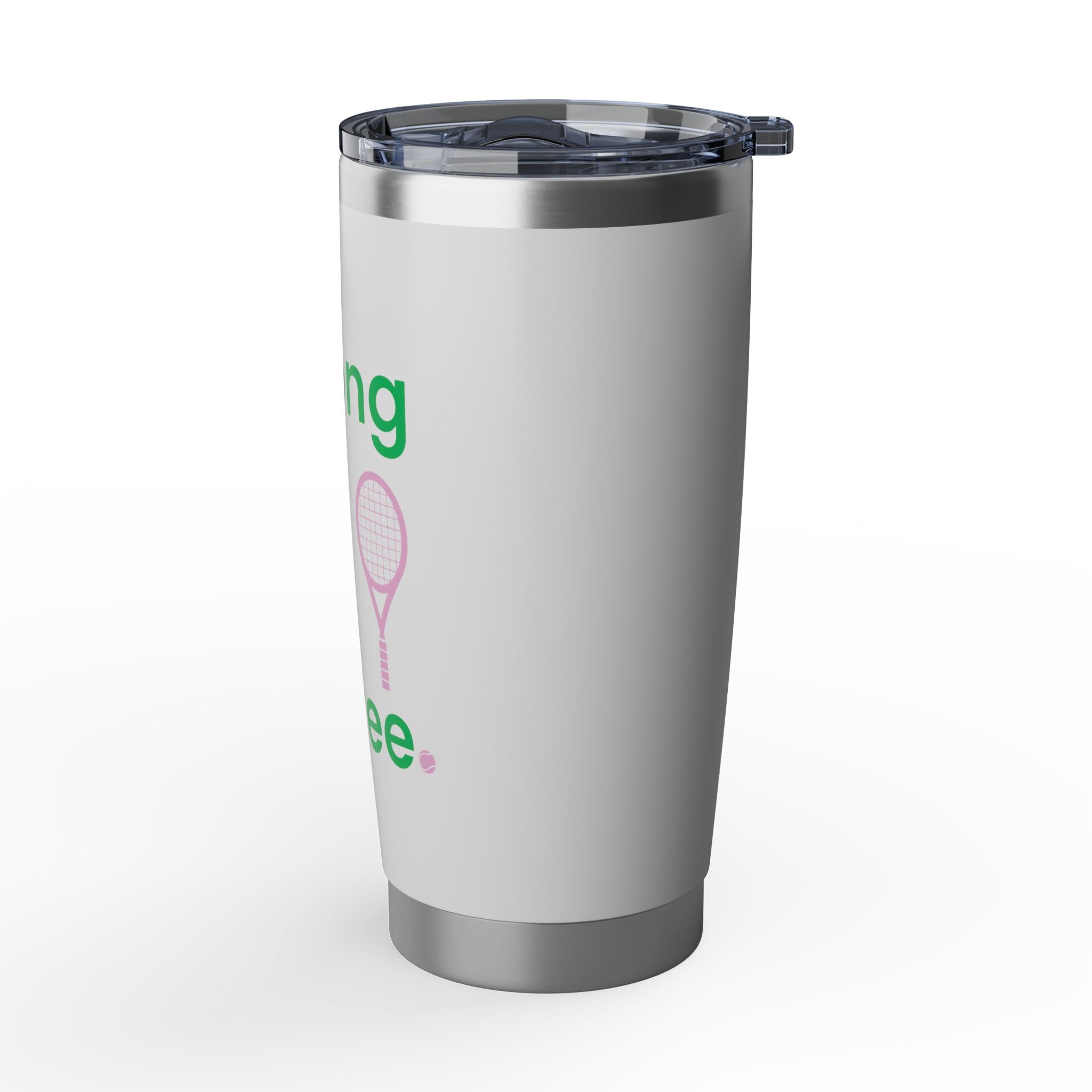 20oz Coffee Tumbler — "Strong Like My Coffee" Tennis Graphic Insulated Travel Cup (bubblegum pink/green)