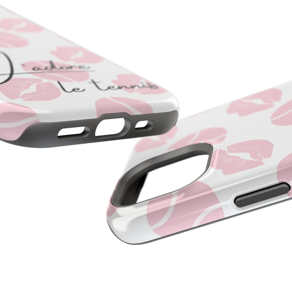 Impact-Resistant Phone Case - 'J'adore le tennis', pink tennis balls/lips