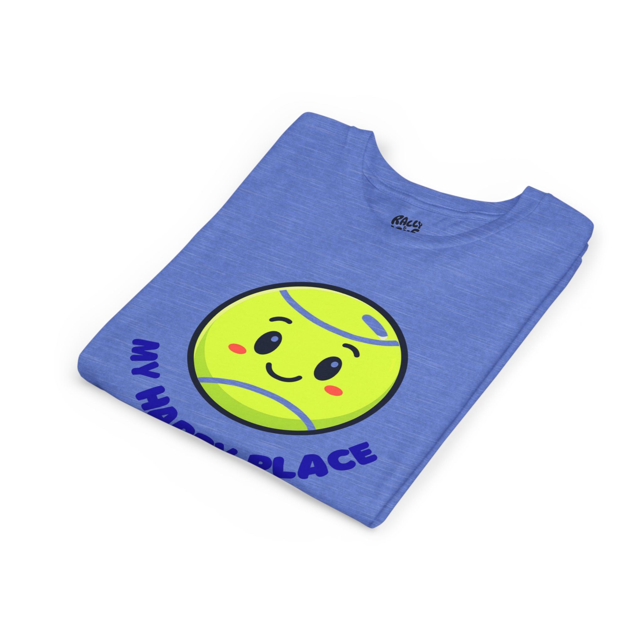 Boy's Junior Tee — Cute Smiling Tennis Ball "My Happy Place" Kids Shirt
