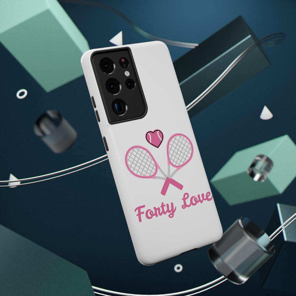 Tennis Impact‑Resistant Phone Case — 'Forty Love', pink/white