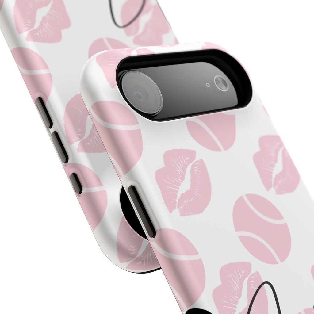 Impact-Resistant Phone Case - 'J'adore le tennis', pink tennis balls/lips