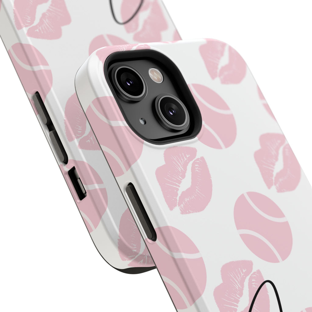 Impact-Resistant Phone Case - 'J'adore le tennis', pink tennis balls/lips