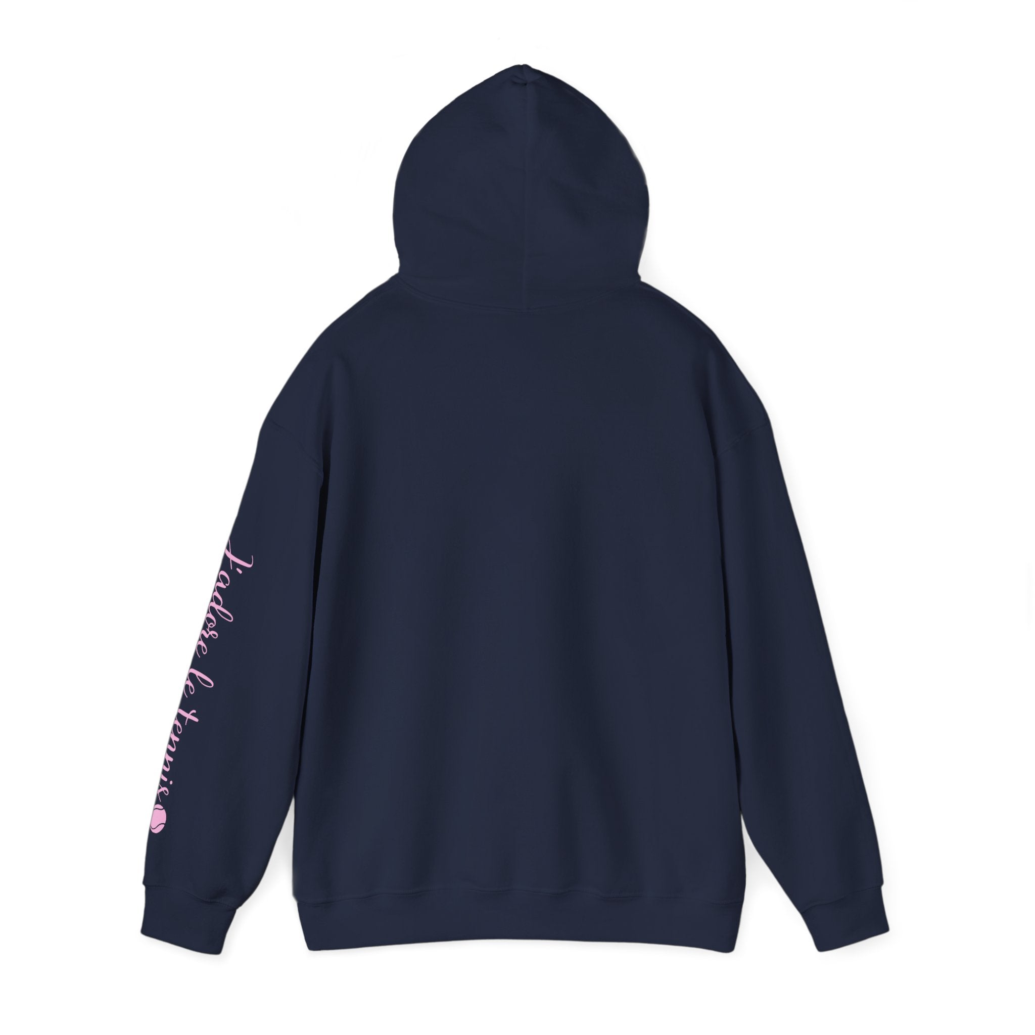 Women's Hoodie sweatshirt — "J'adore le tennis" Tennis Ball Sleeve Design (bubblegum pink)
