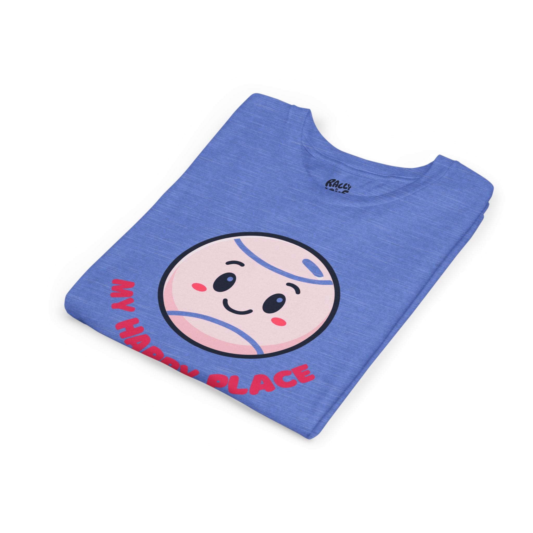 Girl's Junior Tee — Cute Smiling Tennis Ball "My Happy Place" Kids Shirt