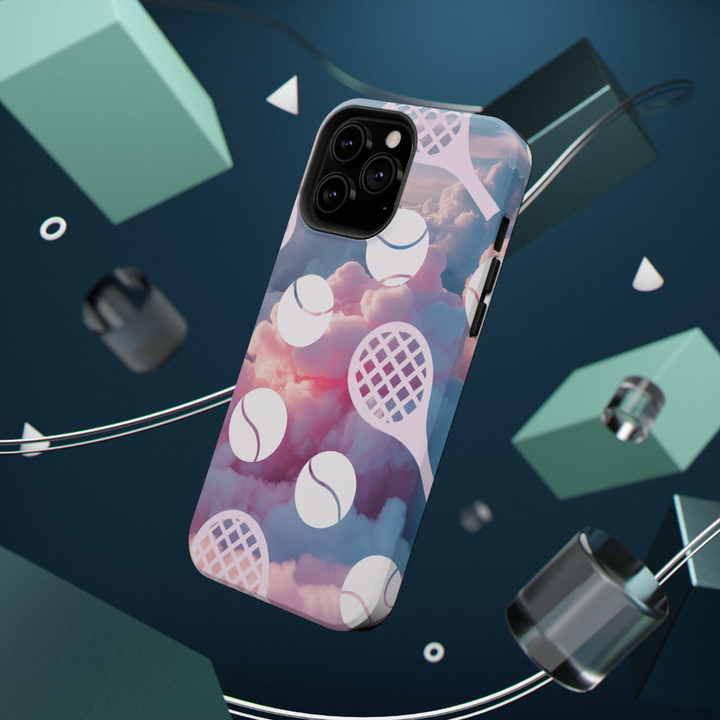 Tennis Impact-Resistant Phone Case — Tennis Rackets & Balls on Cloudscape