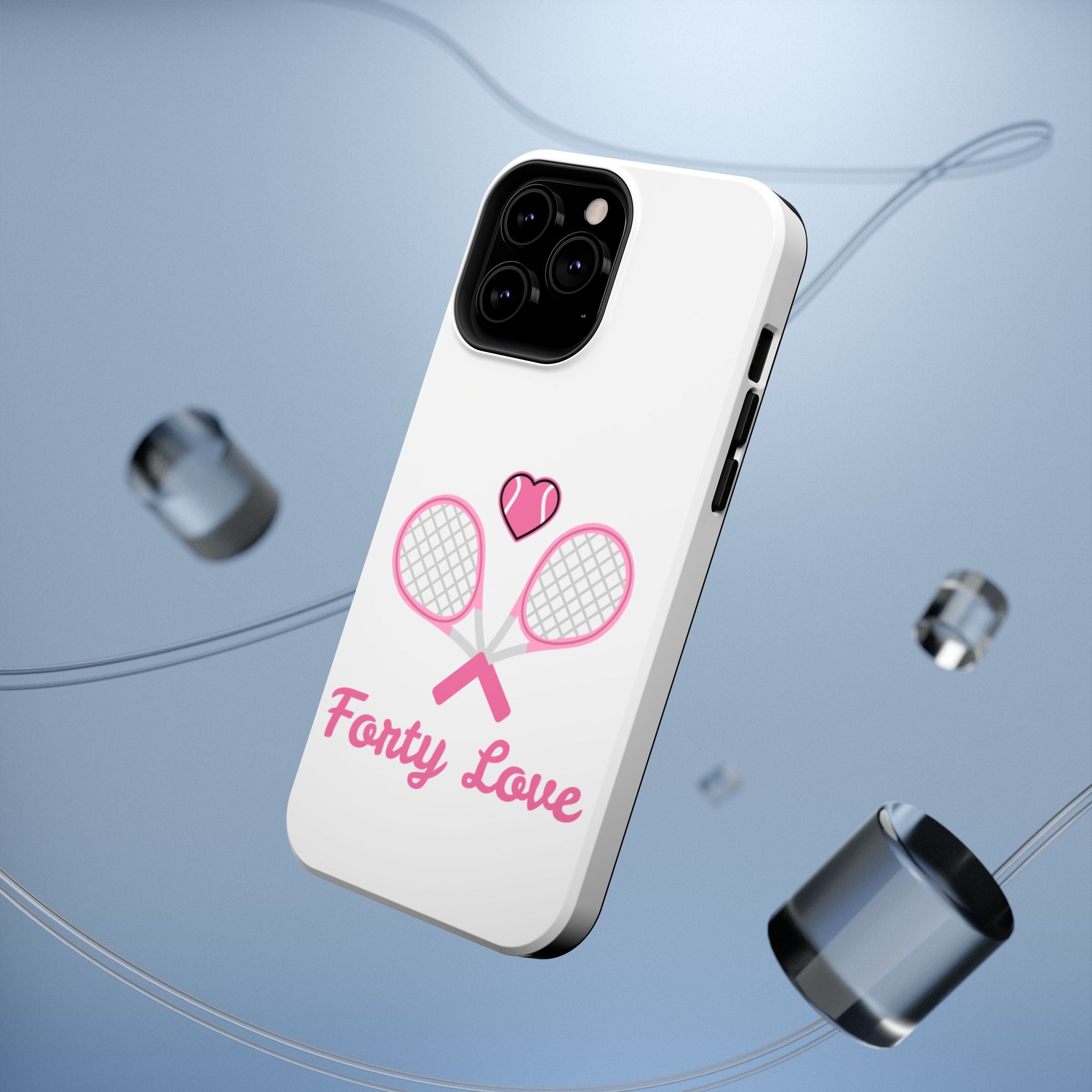 Tennis Impact‑Resistant Phone Case — 'Forty Love', pink/white