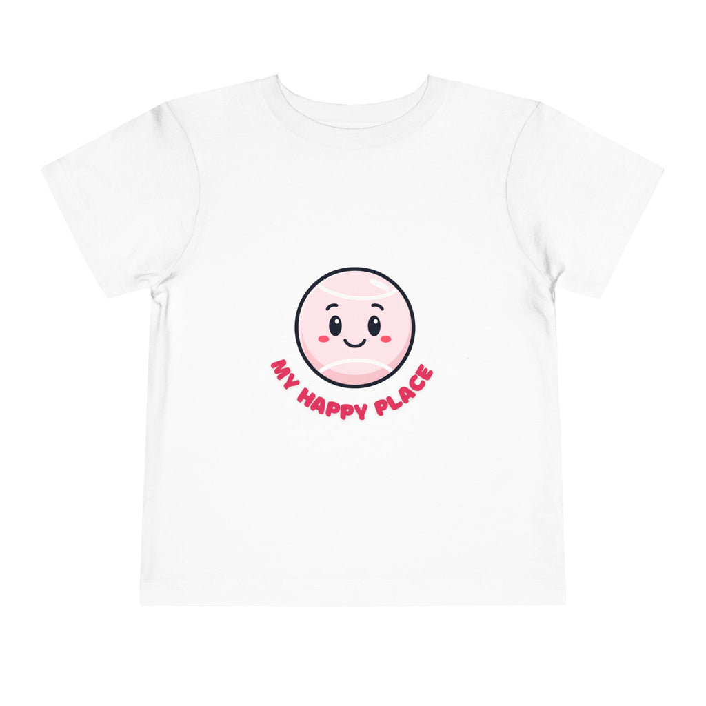 Girl Toddler's Junior Tee - 'My Happy Place' Cute Tennis Ball Smiley Face T-Shirt