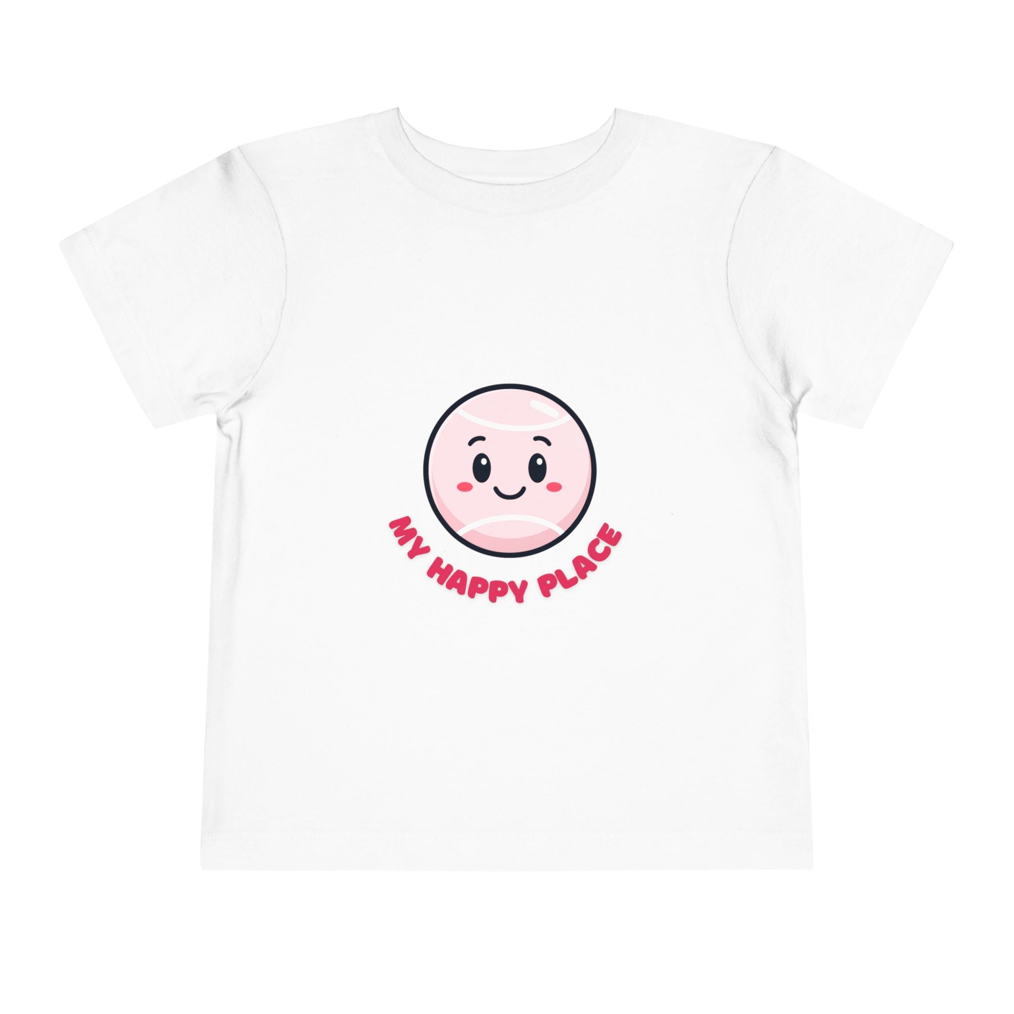 Girl Toddler's Junior Tee - 'My Happy Place' Cute Tennis Ball Smiley Face T-Shirt