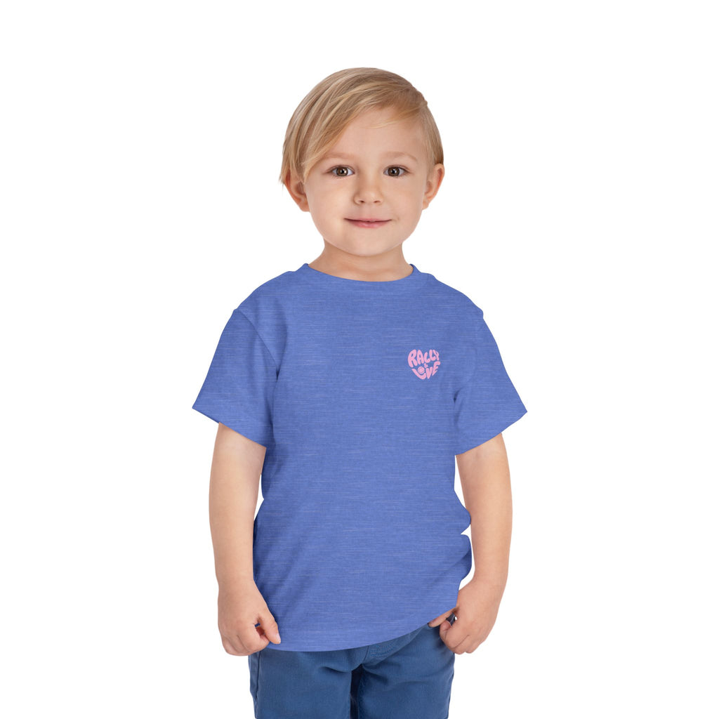 Girl's Toddler Junior Tee — 'Rally & Love' Heart Graphic Kids T-Shirt (bubblegum pink)