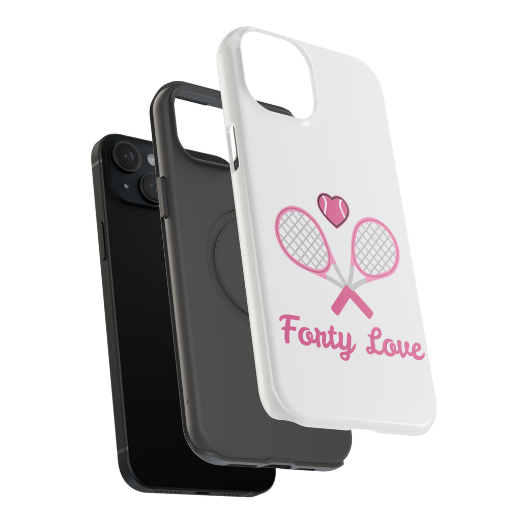 Tennis Impact‑Resistant Phone Case — 'Forty Love', pink/white