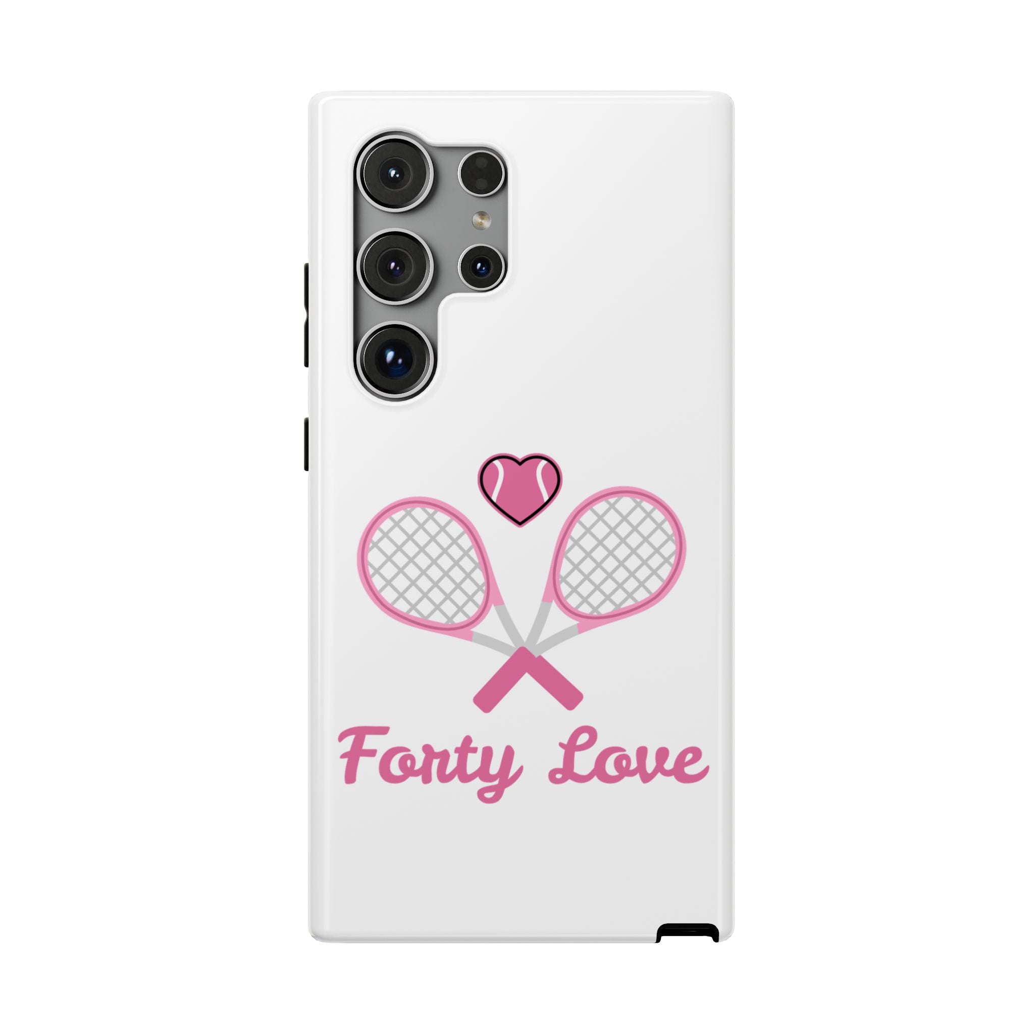 Tennis Impact‑Resistant Phone Case — 'Forty Love', pink/white