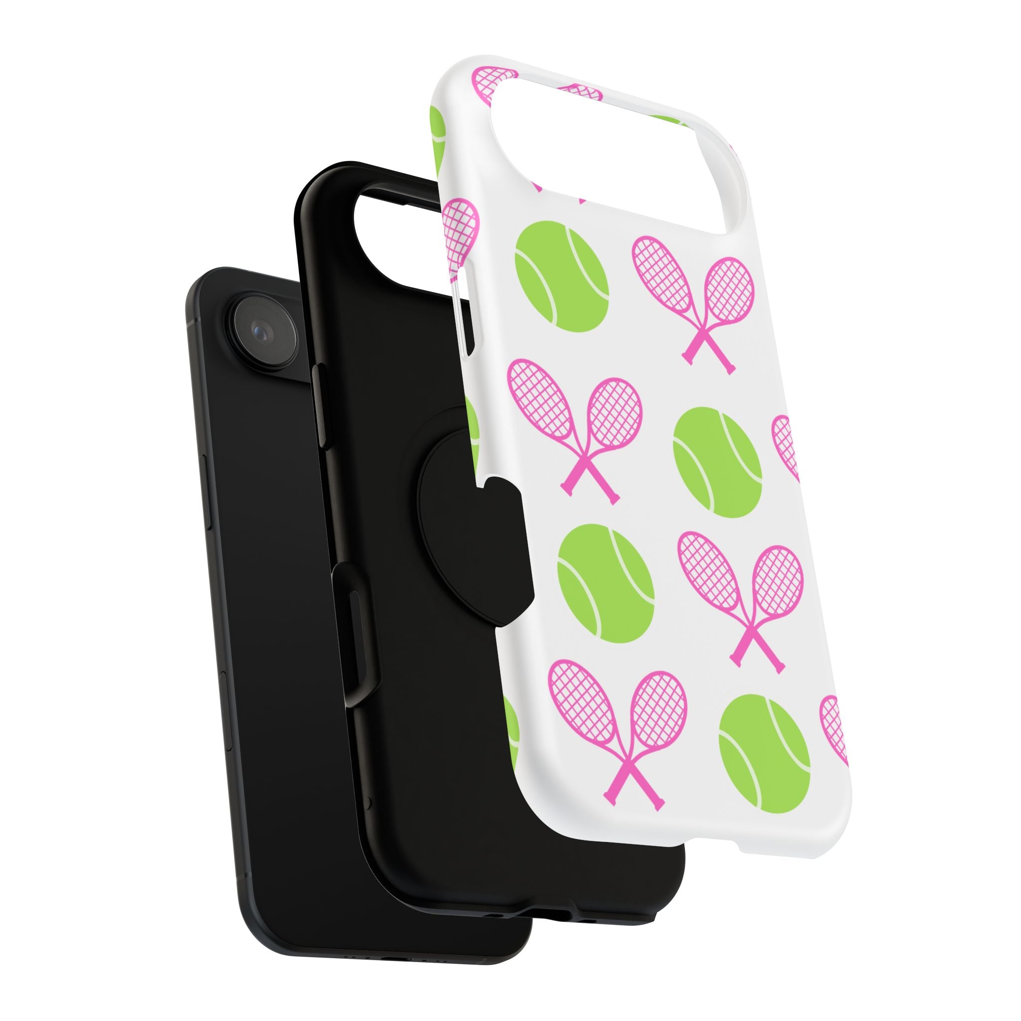 Tennis Pattern Impact-Resistant Phone Case — Pink Rackets & Green Balls