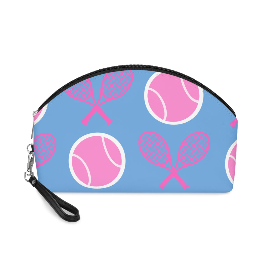 Tennis Makeup Bag — Light blue/Pink Tennis Ball & Racket Cosmetic Pouch for Players