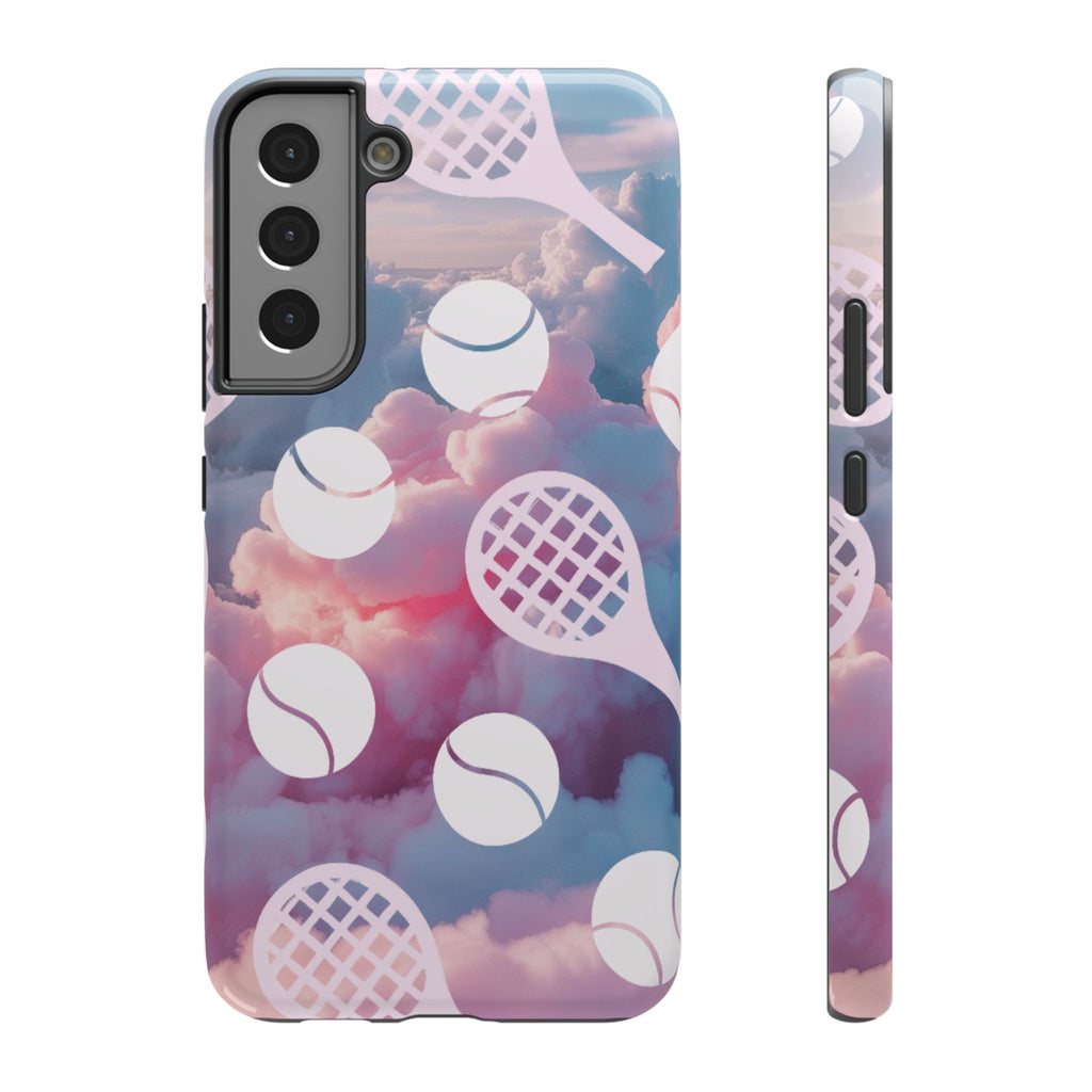 Tennis Impact-Resistant Phone Case — Tennis Rackets & Balls on Cloudscape