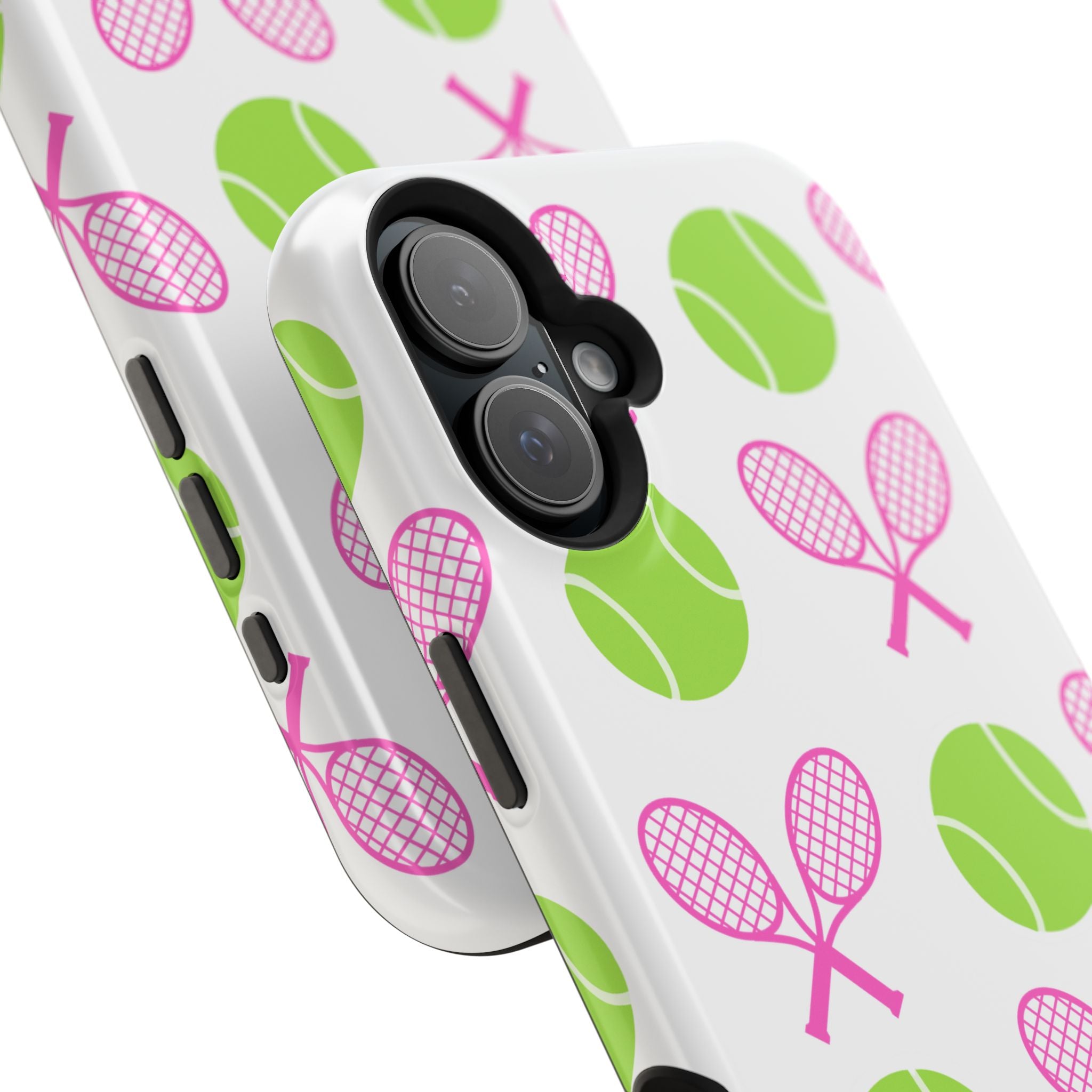Tennis Pattern Impact-Resistant Phone Case — Pink Rackets & Green Balls