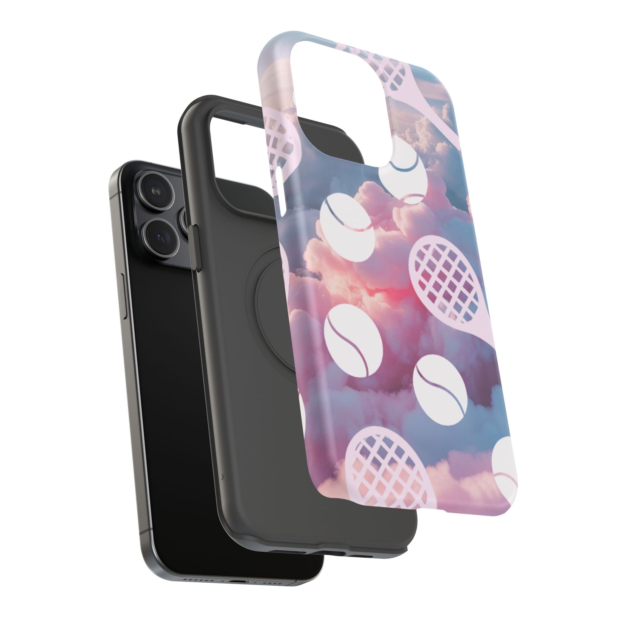 Tennis Impact-Resistant Phone Case — Tennis Rackets & Balls on Cloudscape