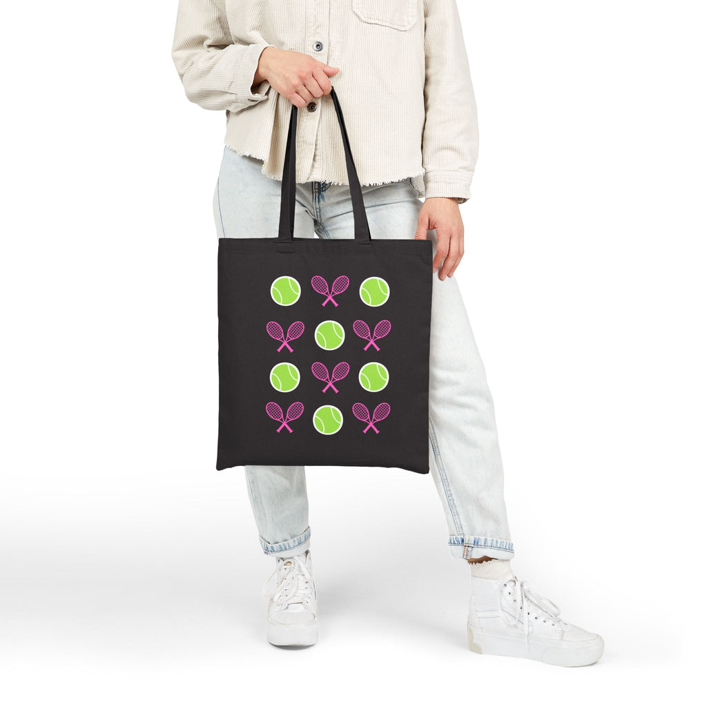 Tote Bag — Pink Tennis Rackets & Green Tennis Balls Canvas Tote