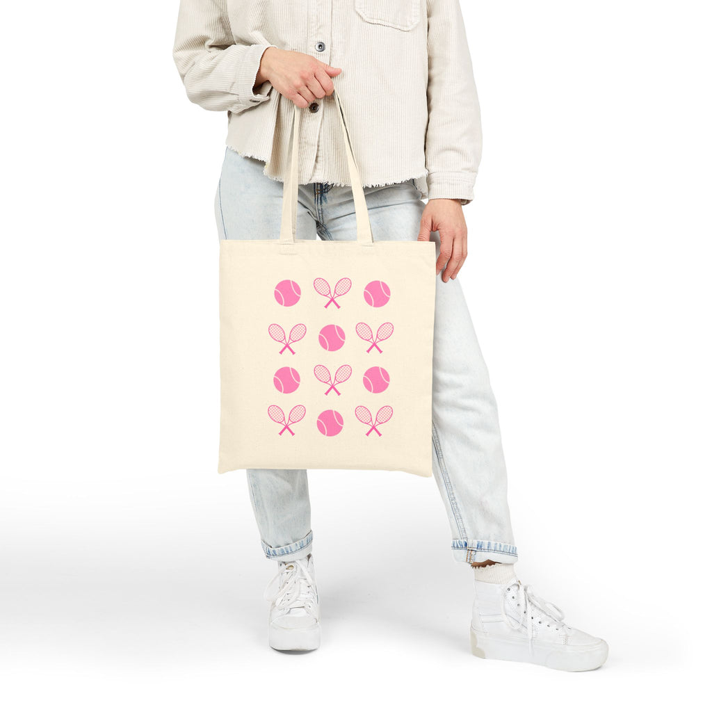 Tote Bag — Pink Tennis Rackets & Tennis Balls Canvas Tote