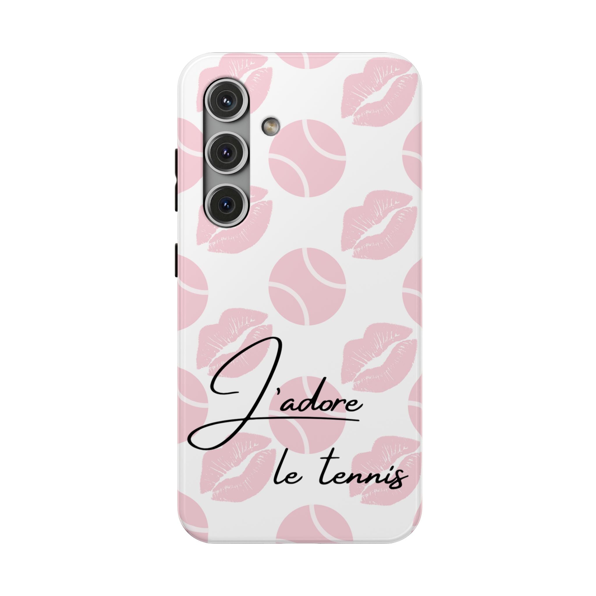 Impact-Resistant Phone Case - 'J'adore le tennis', pink tennis balls/lips