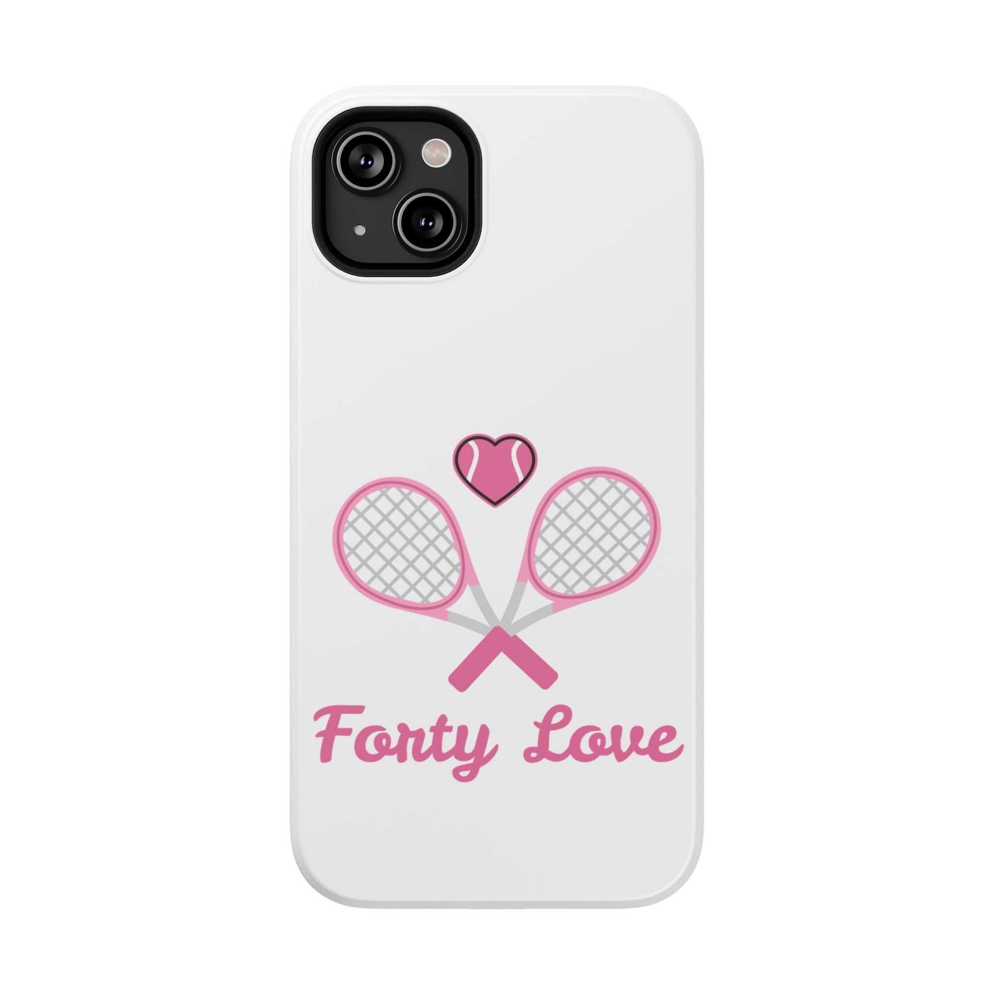 Tennis Impact‑Resistant Phone Case — 'Forty Love', pink/white