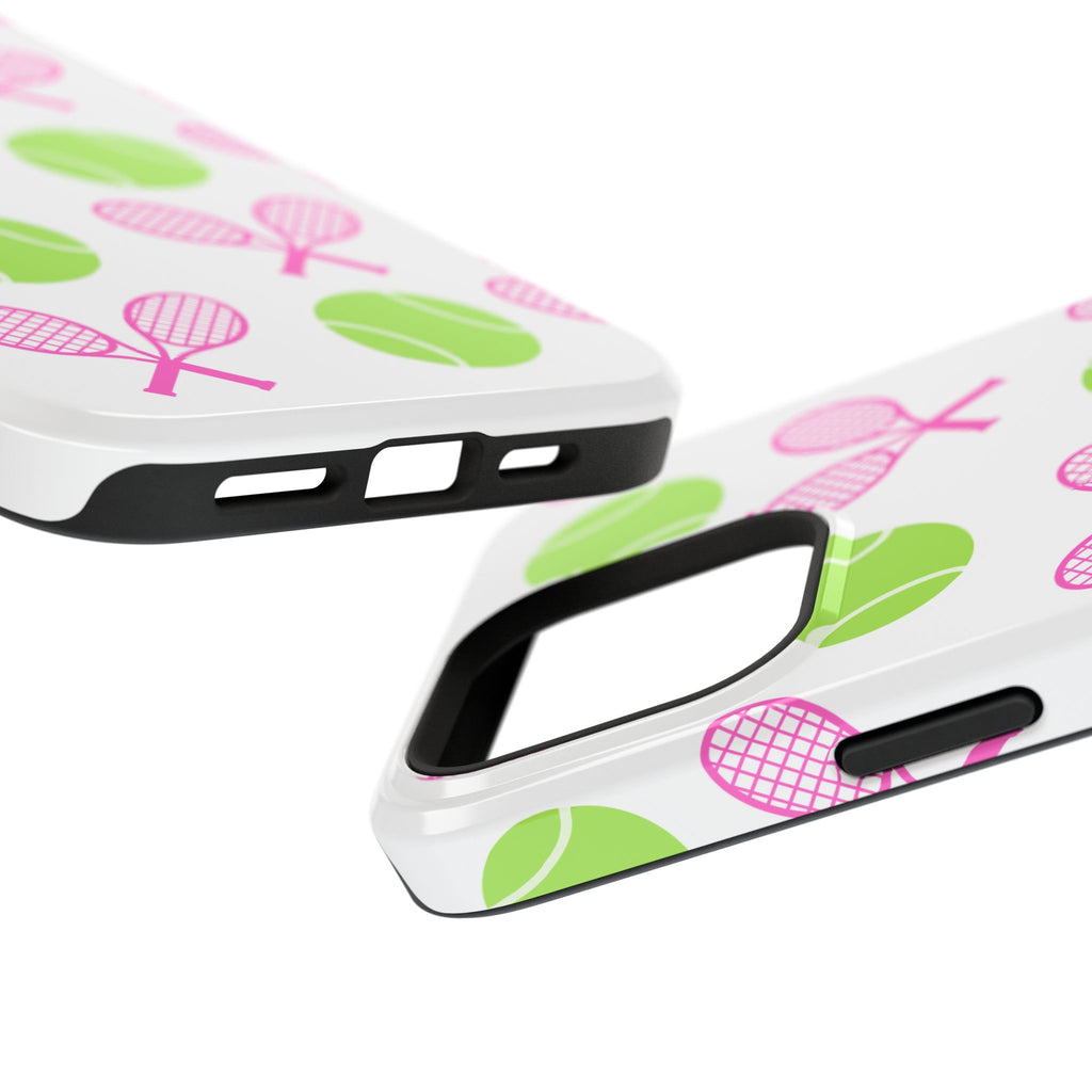 Tennis Pattern Impact-Resistant Phone Case — Pink Rackets & Green Balls