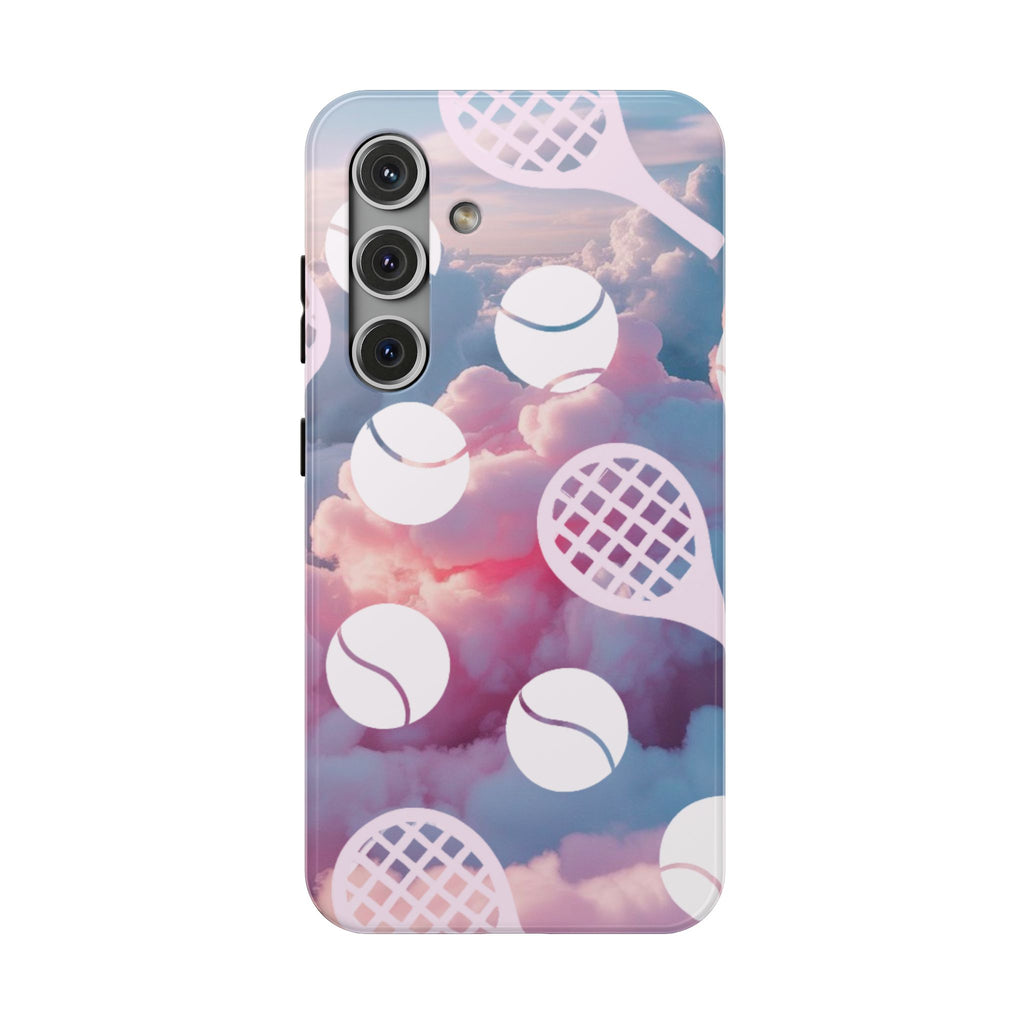 Tennis Impact-Resistant Phone Case — Tennis Rackets & Balls on Cloudscape