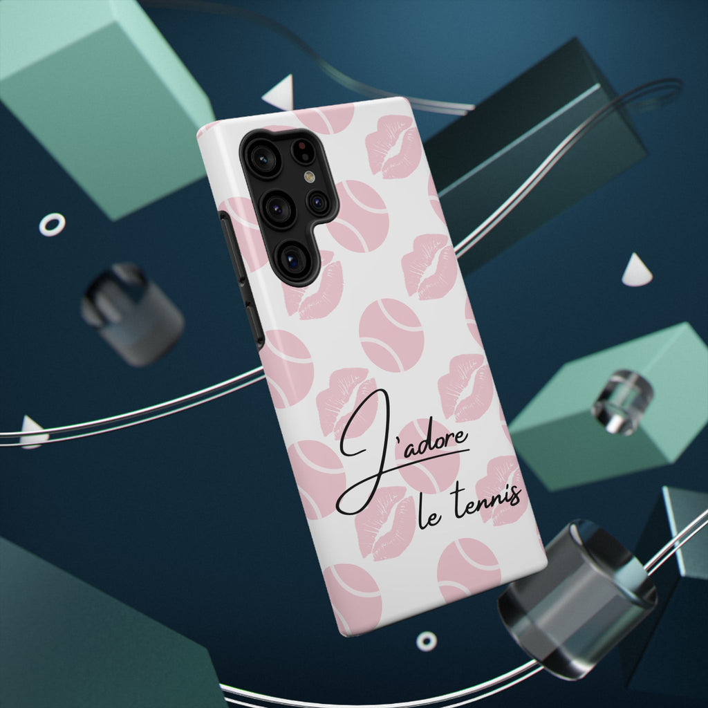 Impact-Resistant Phone Case - 'J'adore le tennis', pink tennis balls/lips