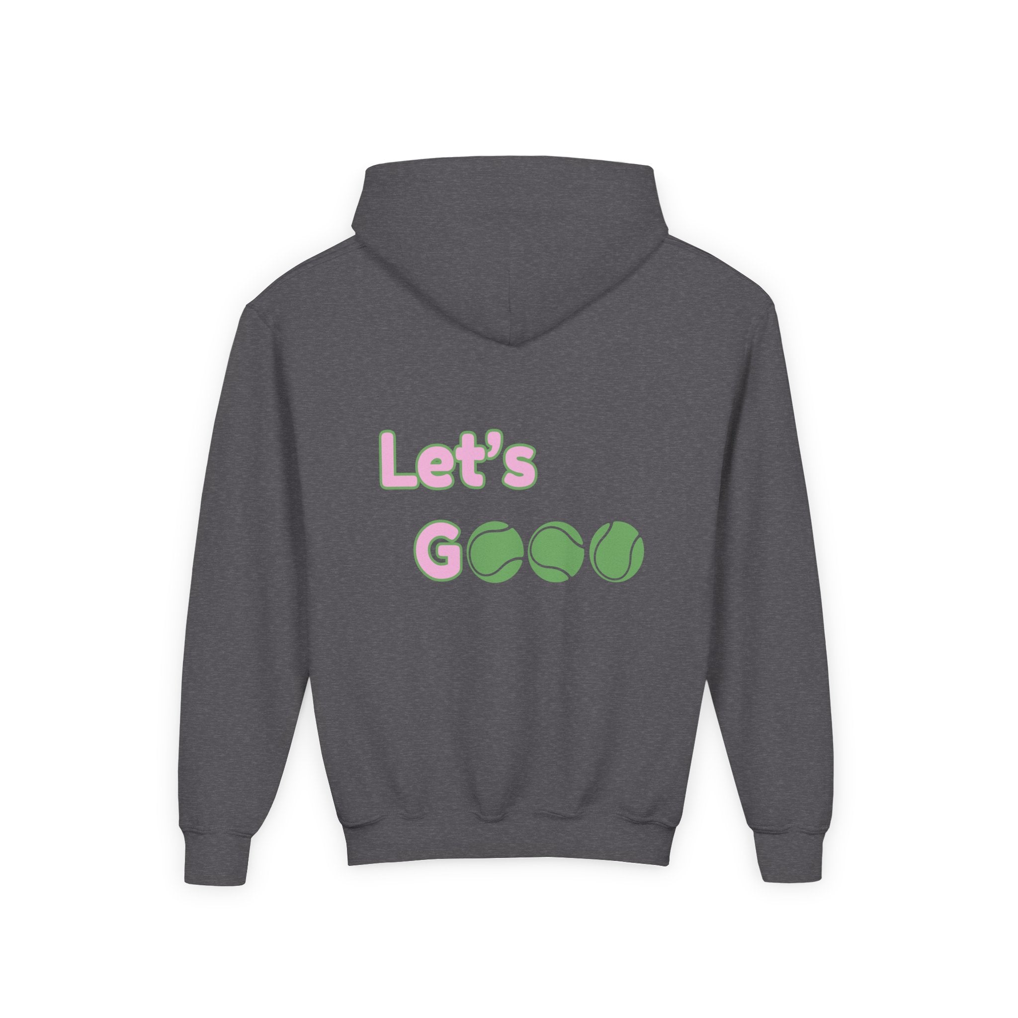 Girl's Junior Hoodie sweatshirt — “Let’s Go” Tennis Graphic Sweatshirt (Pink & Green)