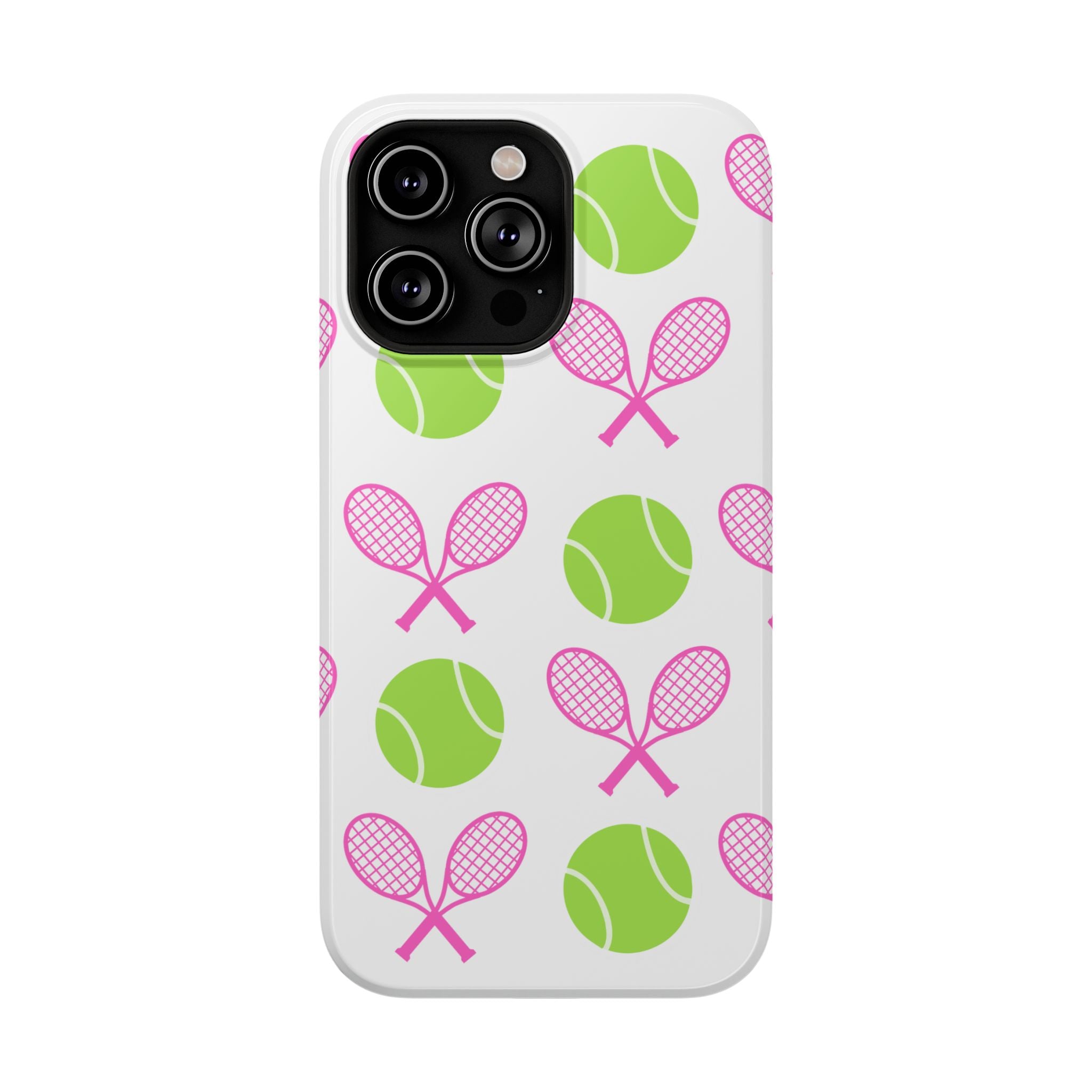 Tennis Pattern Impact-Resistant Phone Case — Pink Rackets & Green Balls