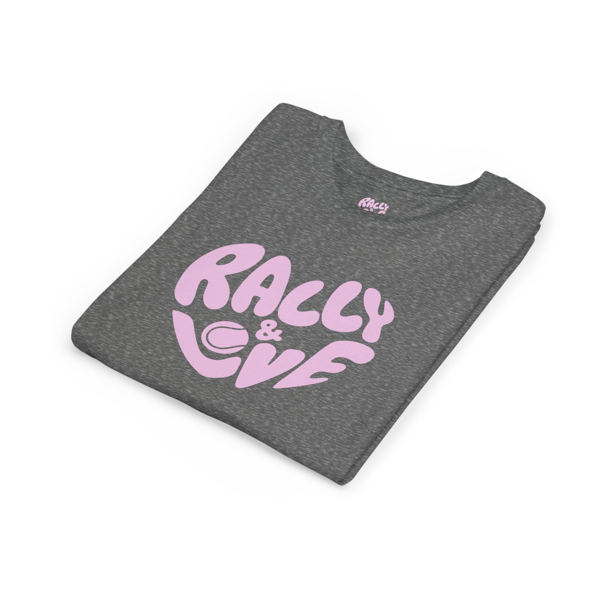 Girl's Junior Tee — 'Rally & Love' Heart logo T-Shirt (pink)