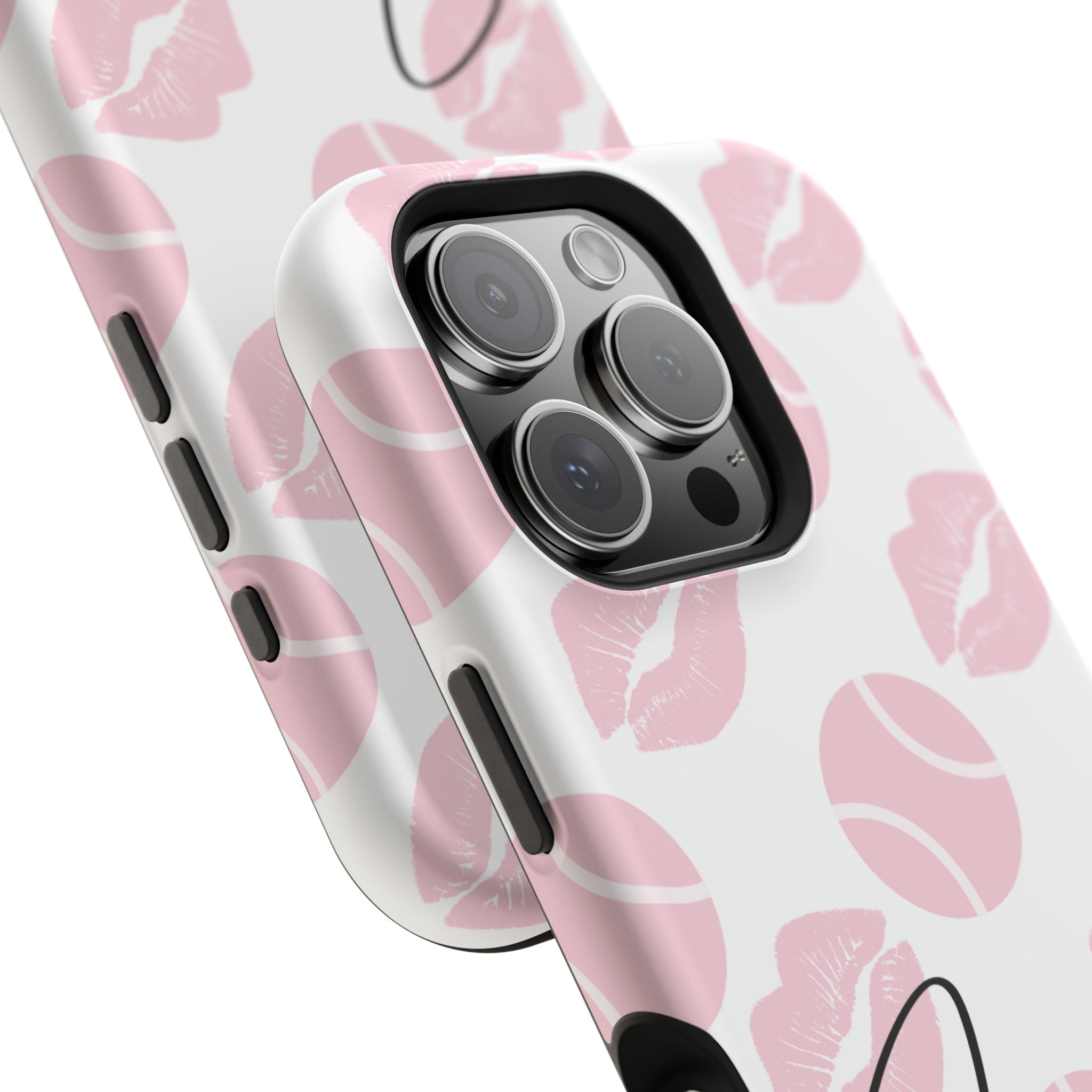 Impact-Resistant Phone Case - 'J'adore le tennis', pink tennis balls/lips