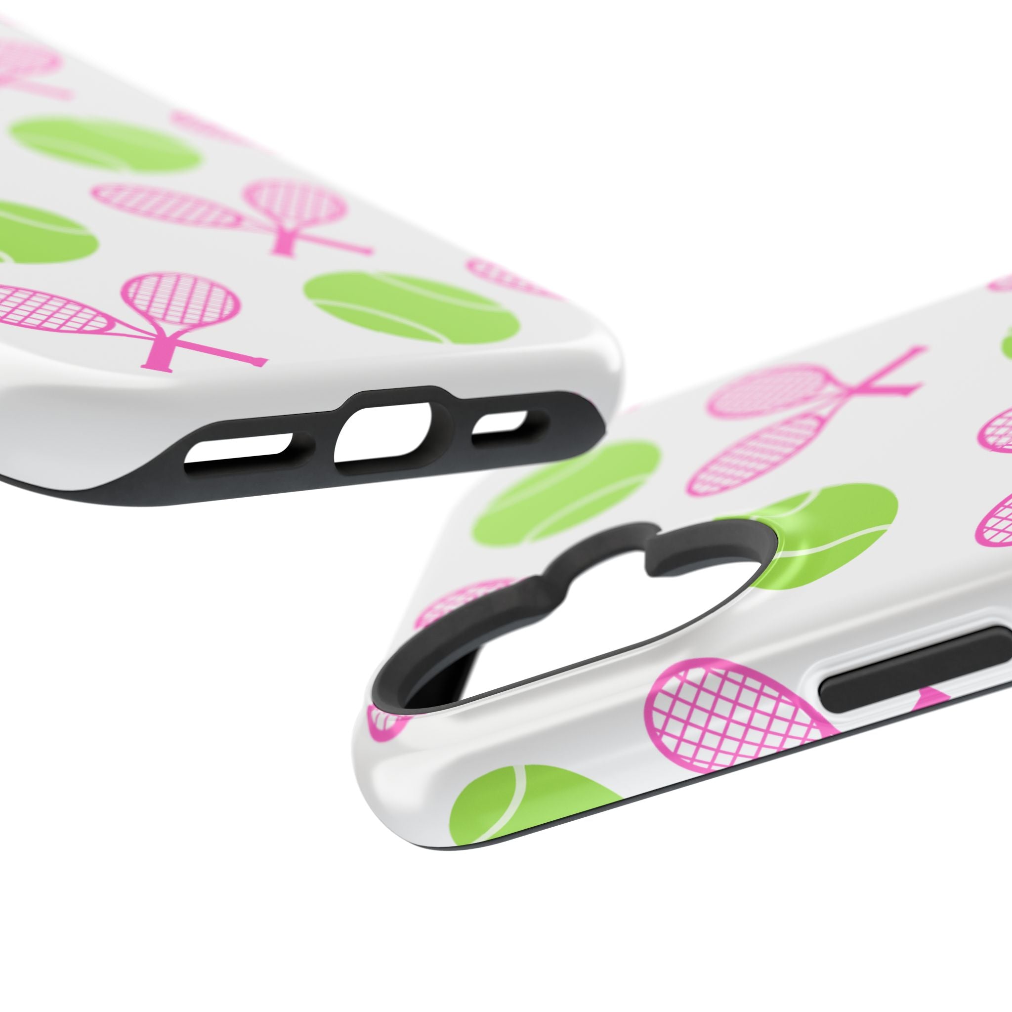 Tennis Pattern Impact-Resistant Phone Case — Pink Rackets & Green Balls