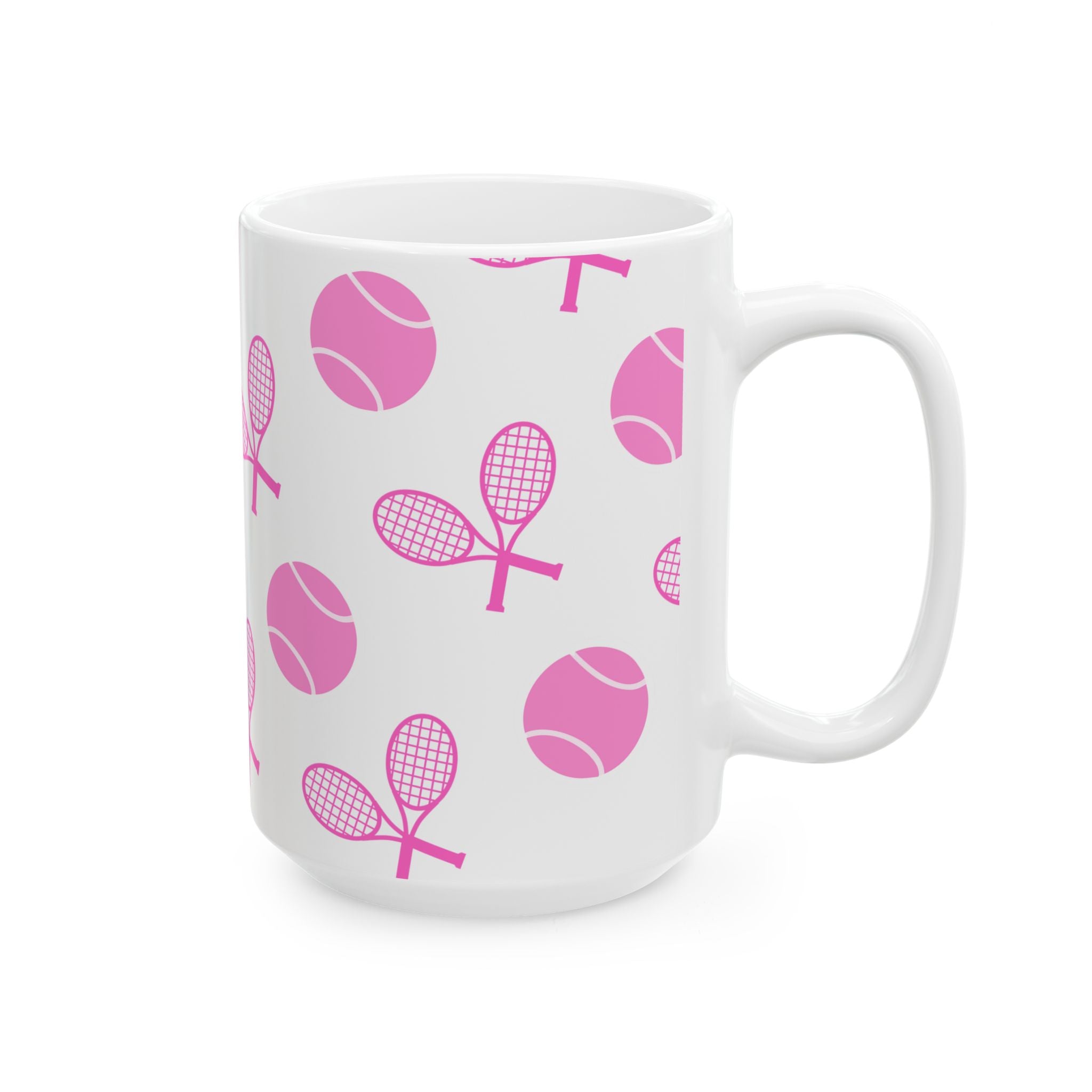 Pink Tennis Racket & Ball Ceramic Mug — 11oz/15oz Sports Gift
