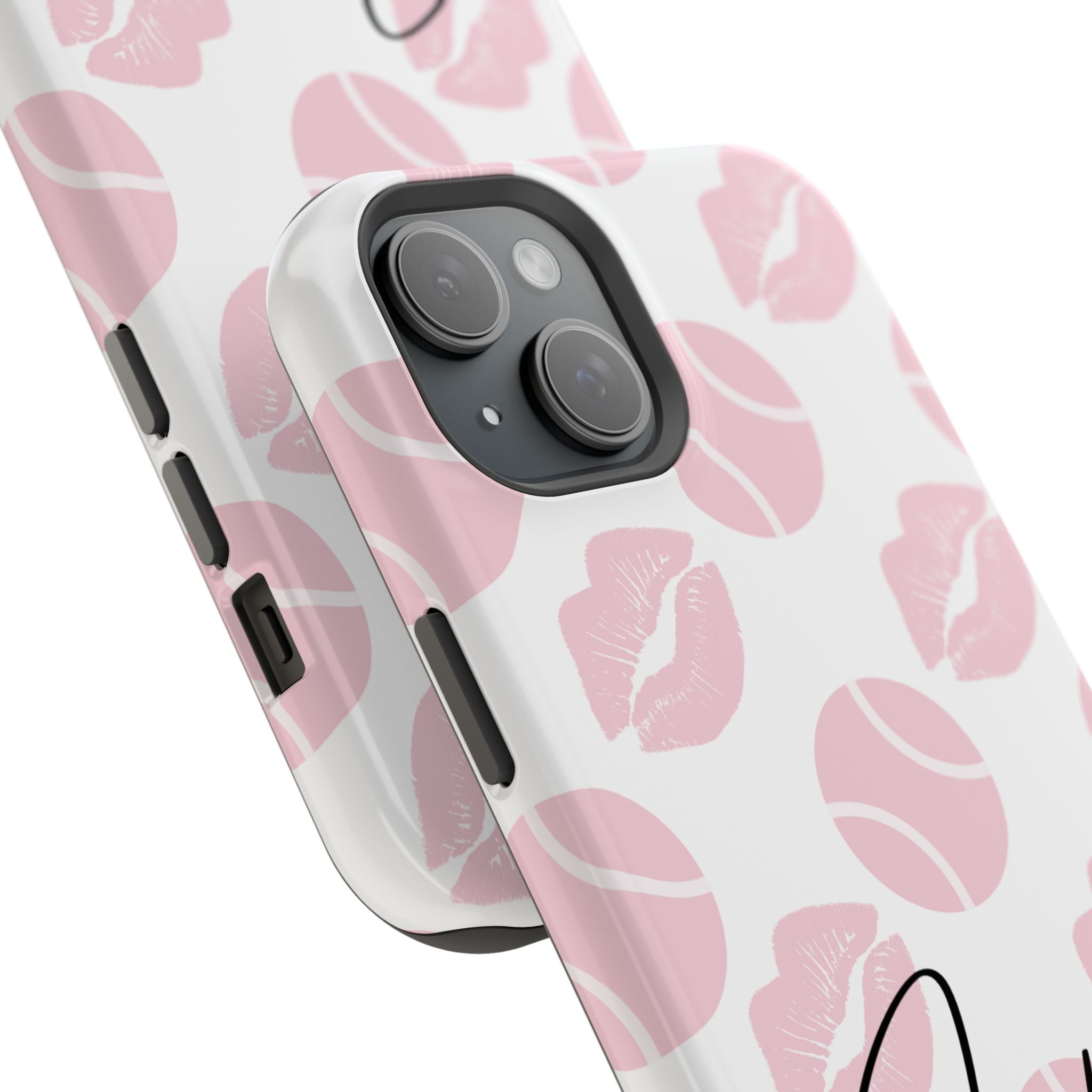 Impact-Resistant Phone Case - 'J'adore le tennis', pink tennis balls/lips