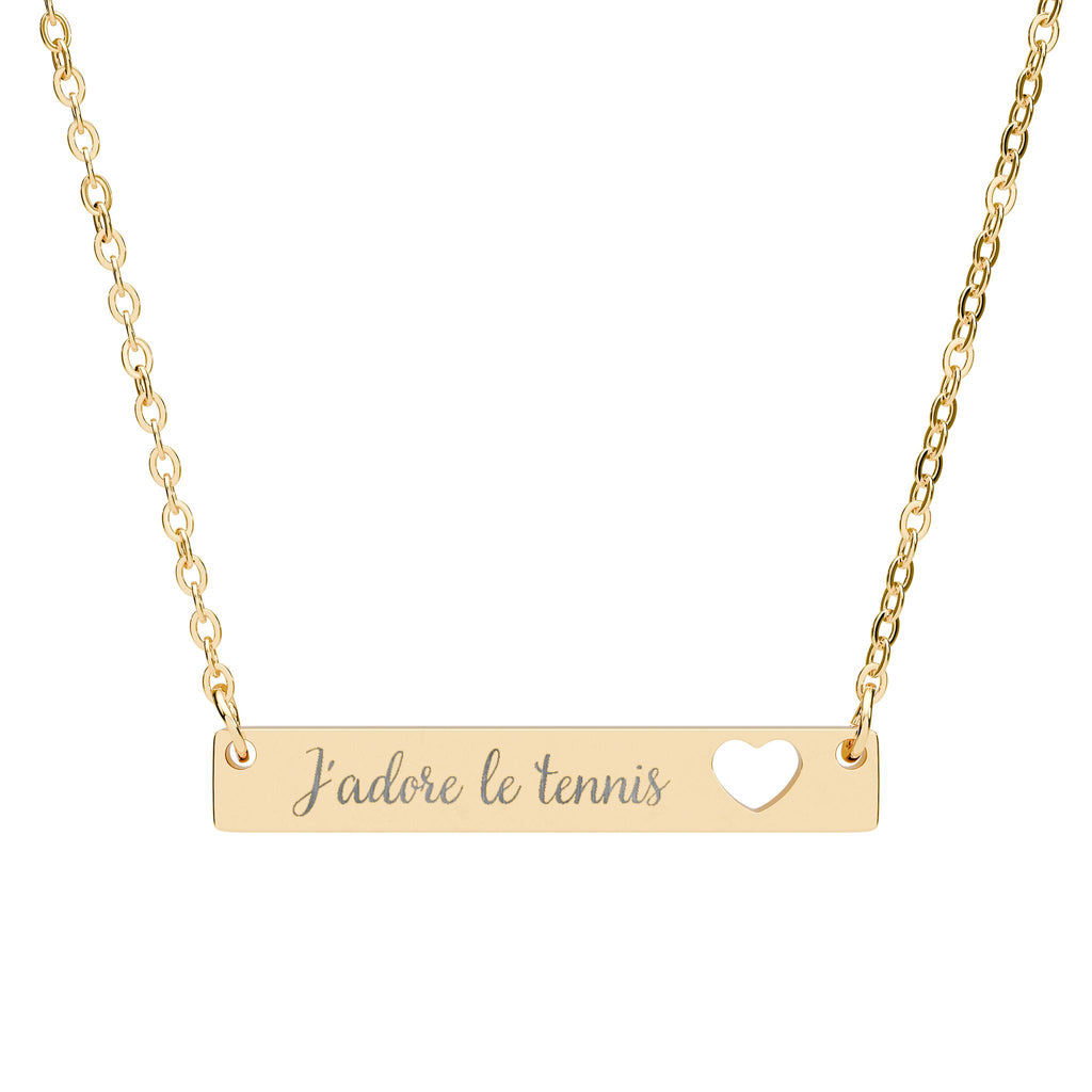 Engraved Cutout Heart Bar Necklace — J'adore le tennis/heart cutout