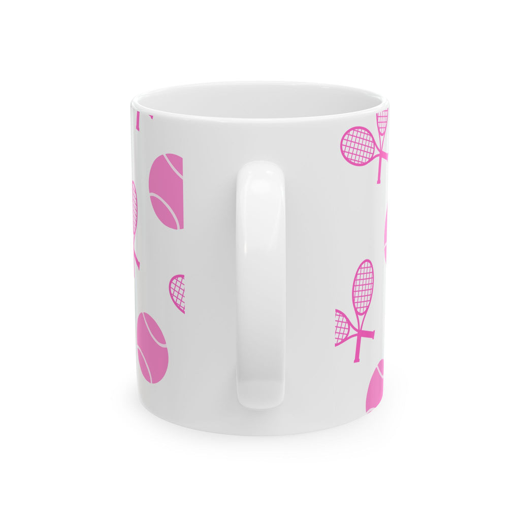 Pink Tennis Racket & Ball Ceramic Mug — 11oz/15oz Sports Gift