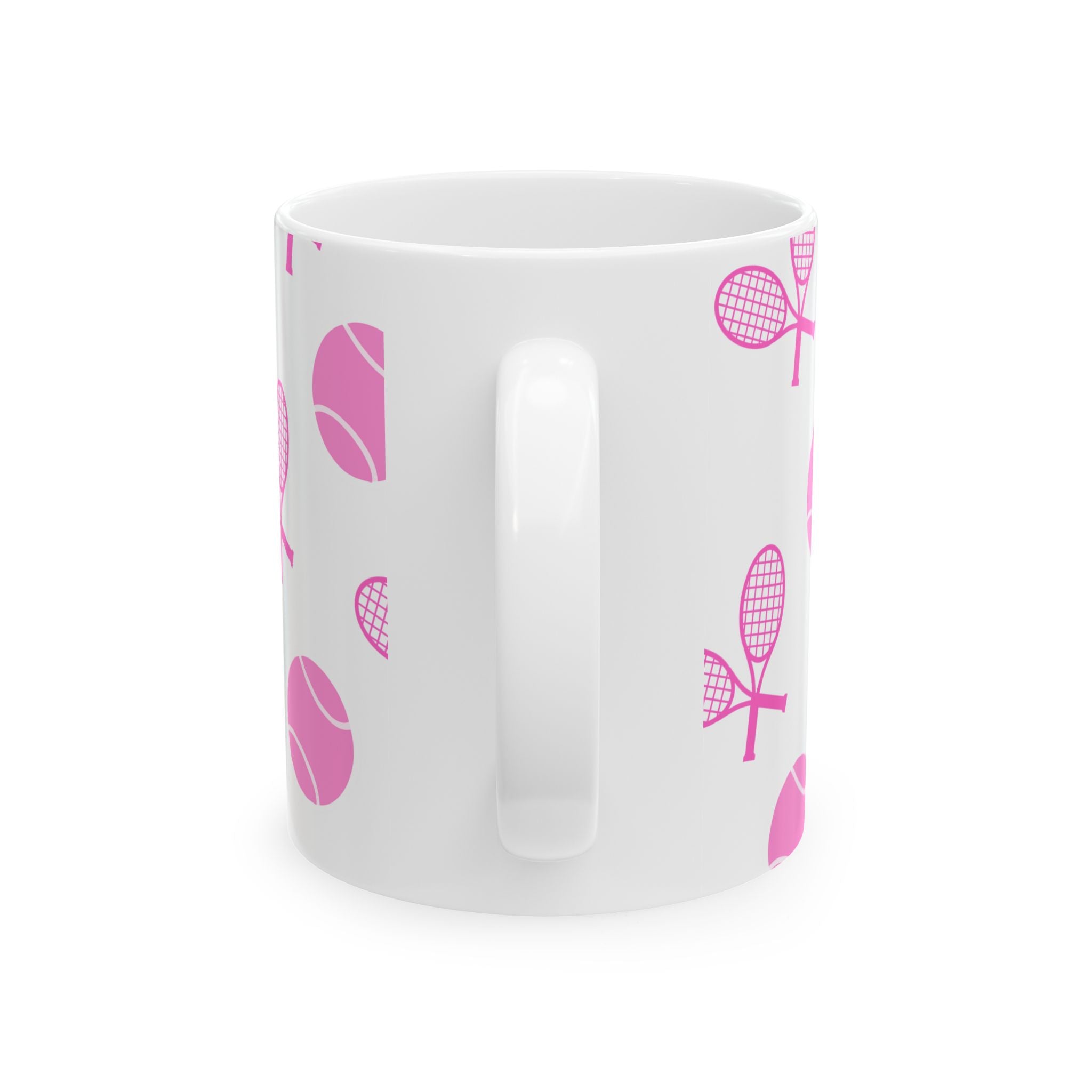 Pink Tennis Racket & Ball Ceramic Mug — 11oz/15oz Sports Gift