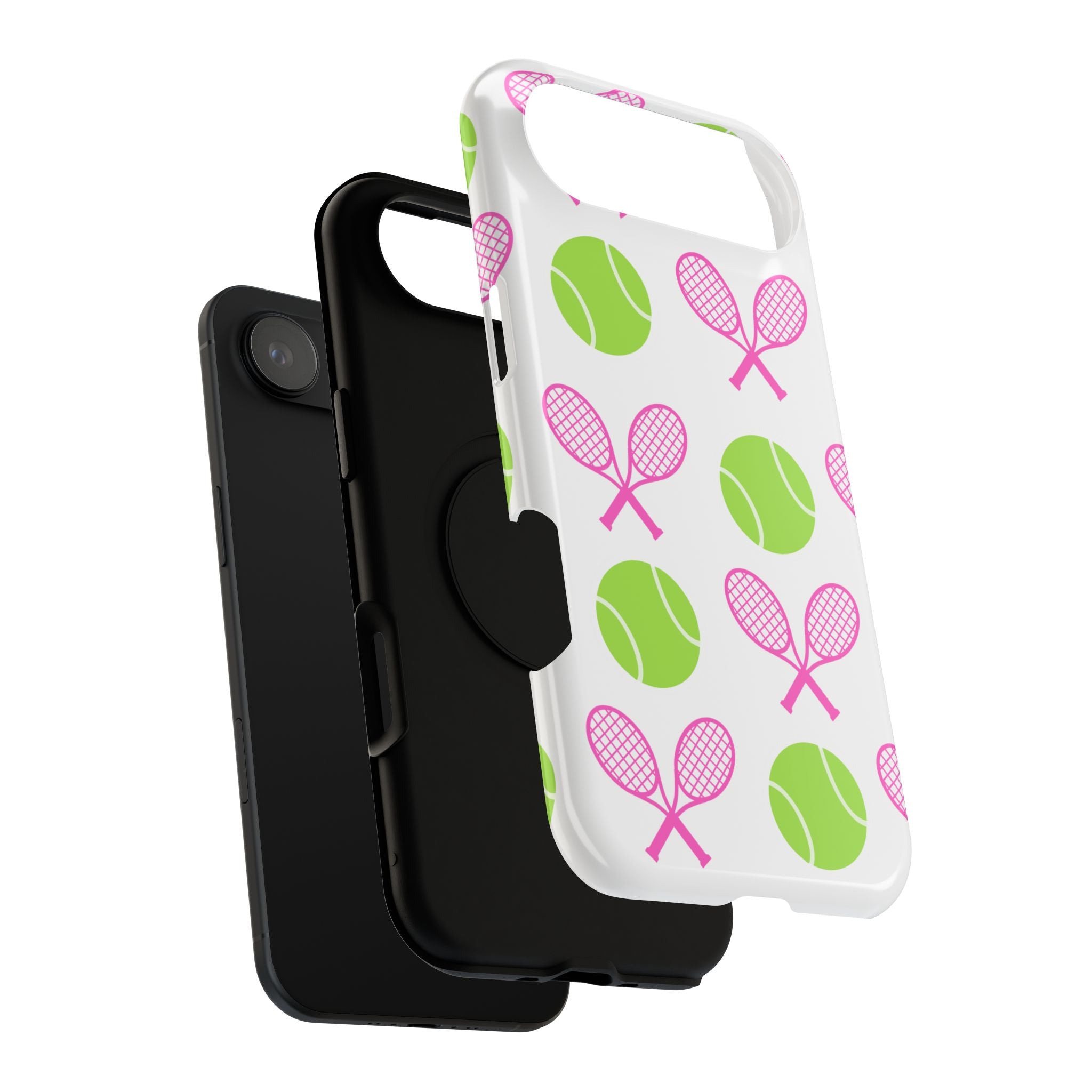 Tennis Pattern Impact-Resistant Phone Case — Pink Rackets & Green Balls