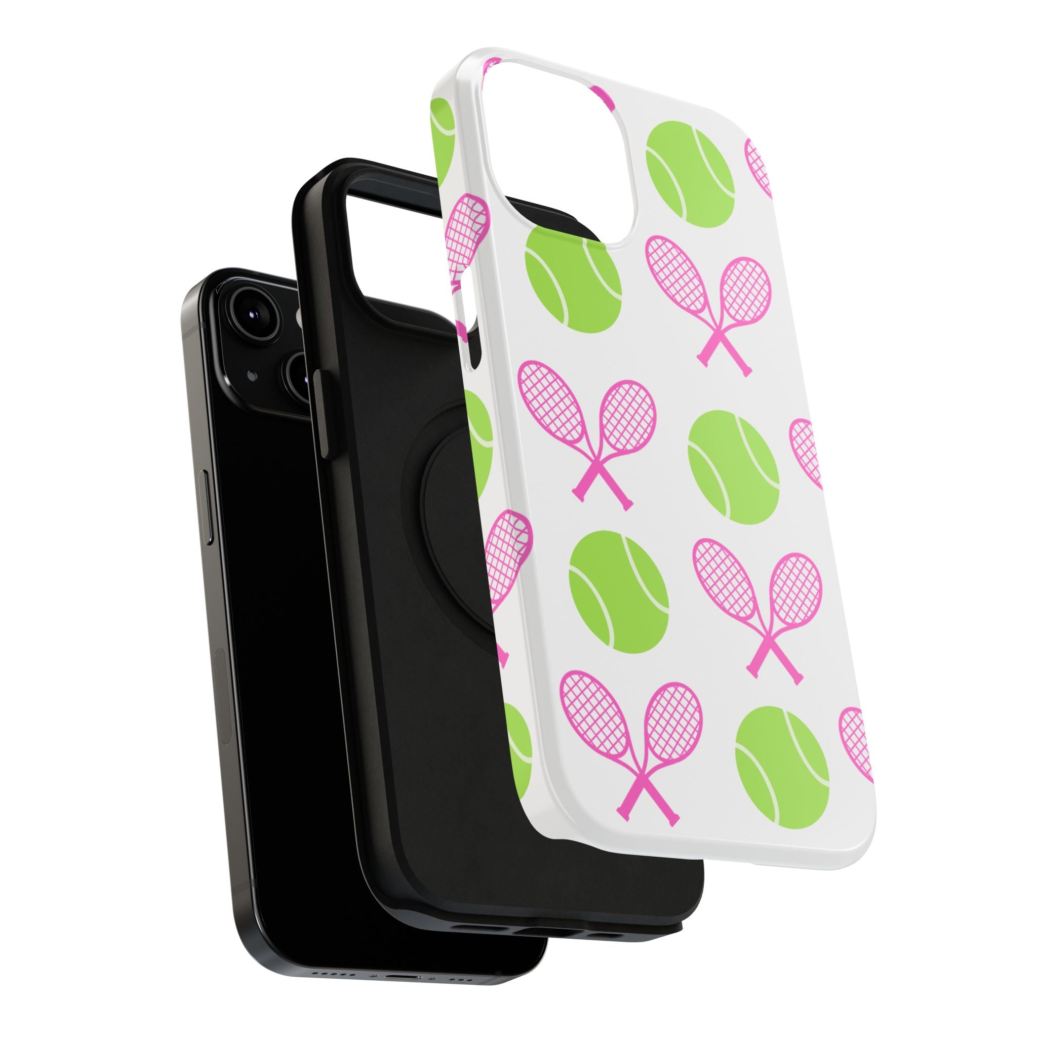 Tennis Pattern Impact-Resistant Phone Case — Pink Rackets & Green Balls