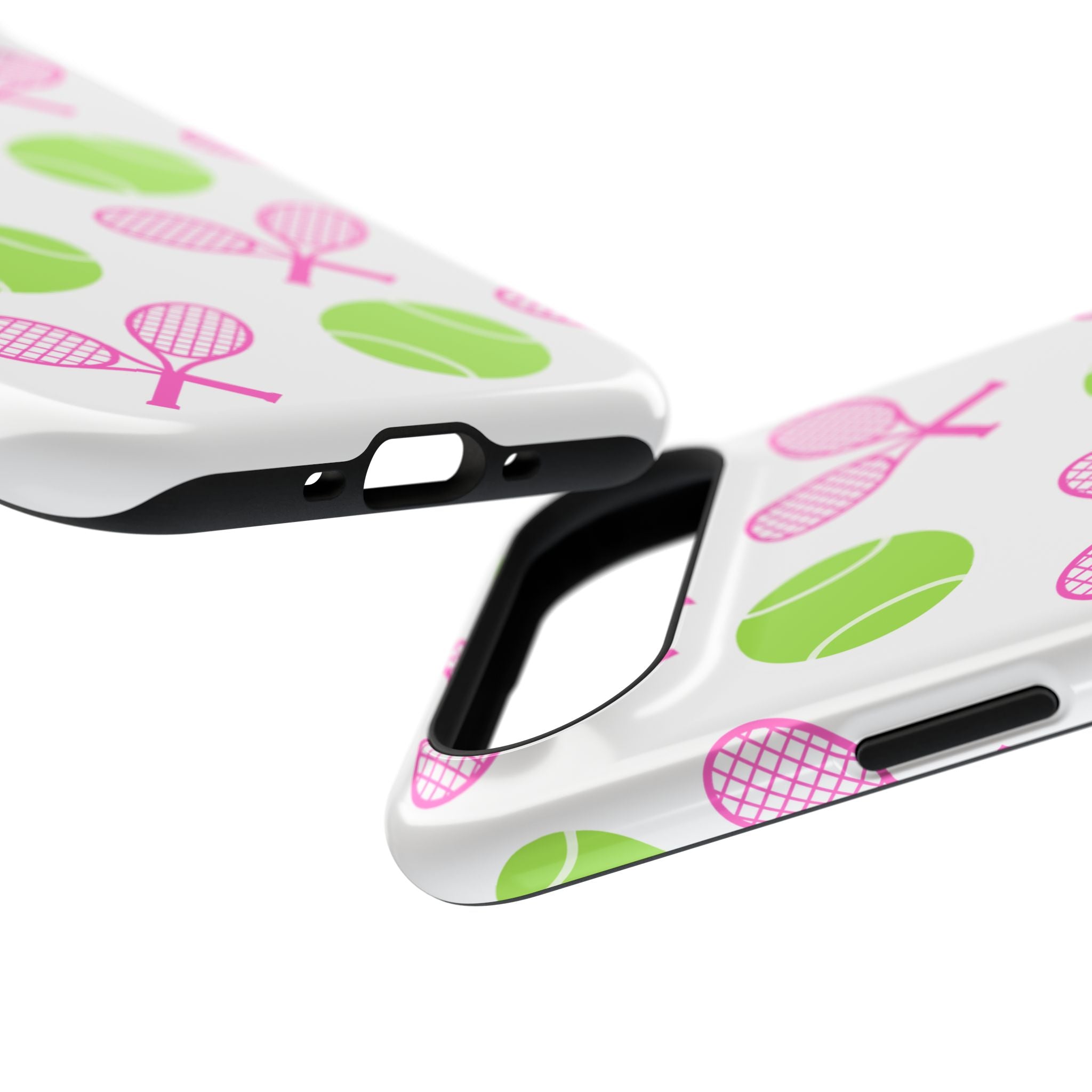 Tennis Pattern Impact-Resistant Phone Case — Pink Rackets & Green Balls