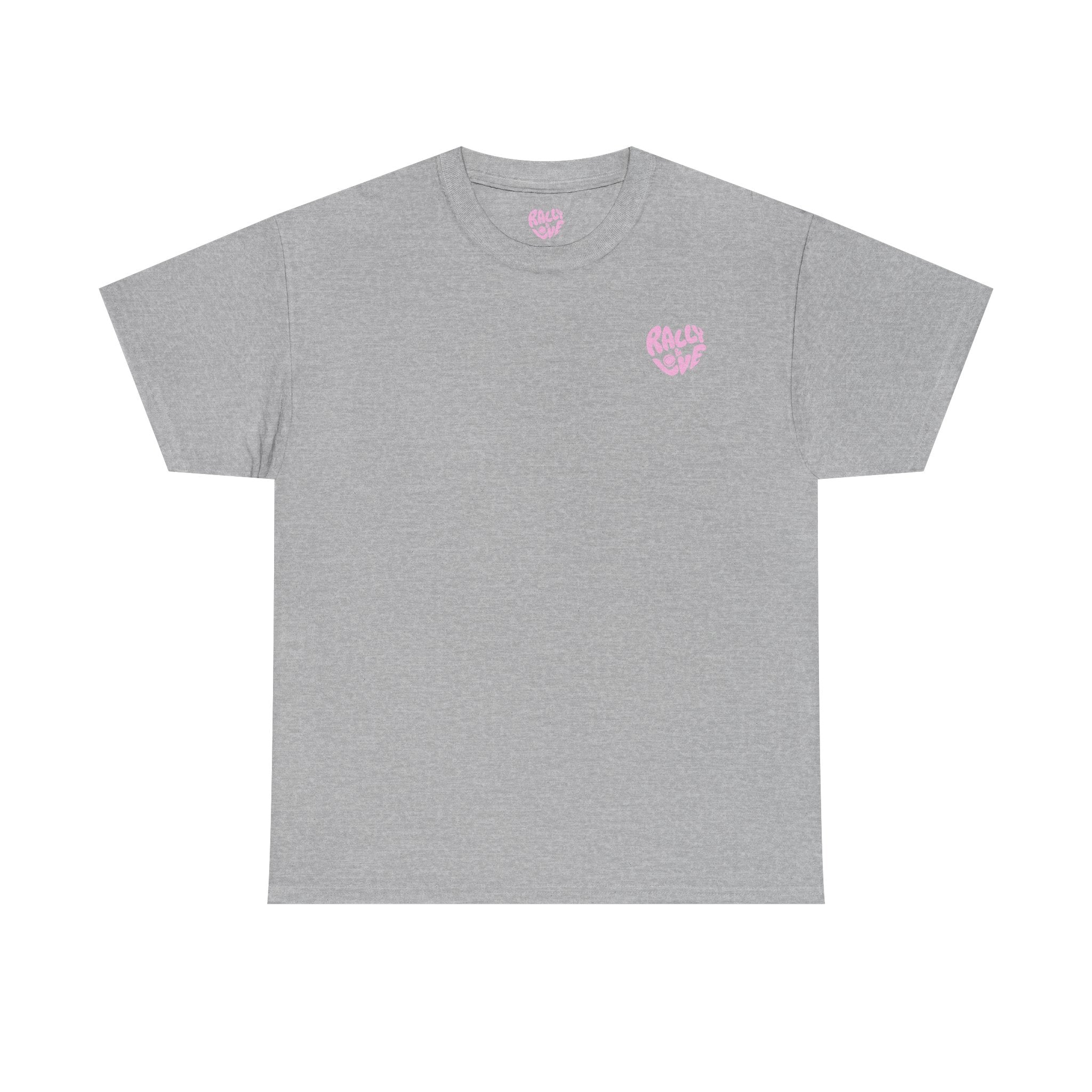 Women's Tee - Minimalist "Rally & Love" logo Chest Print (bubblegum pink)