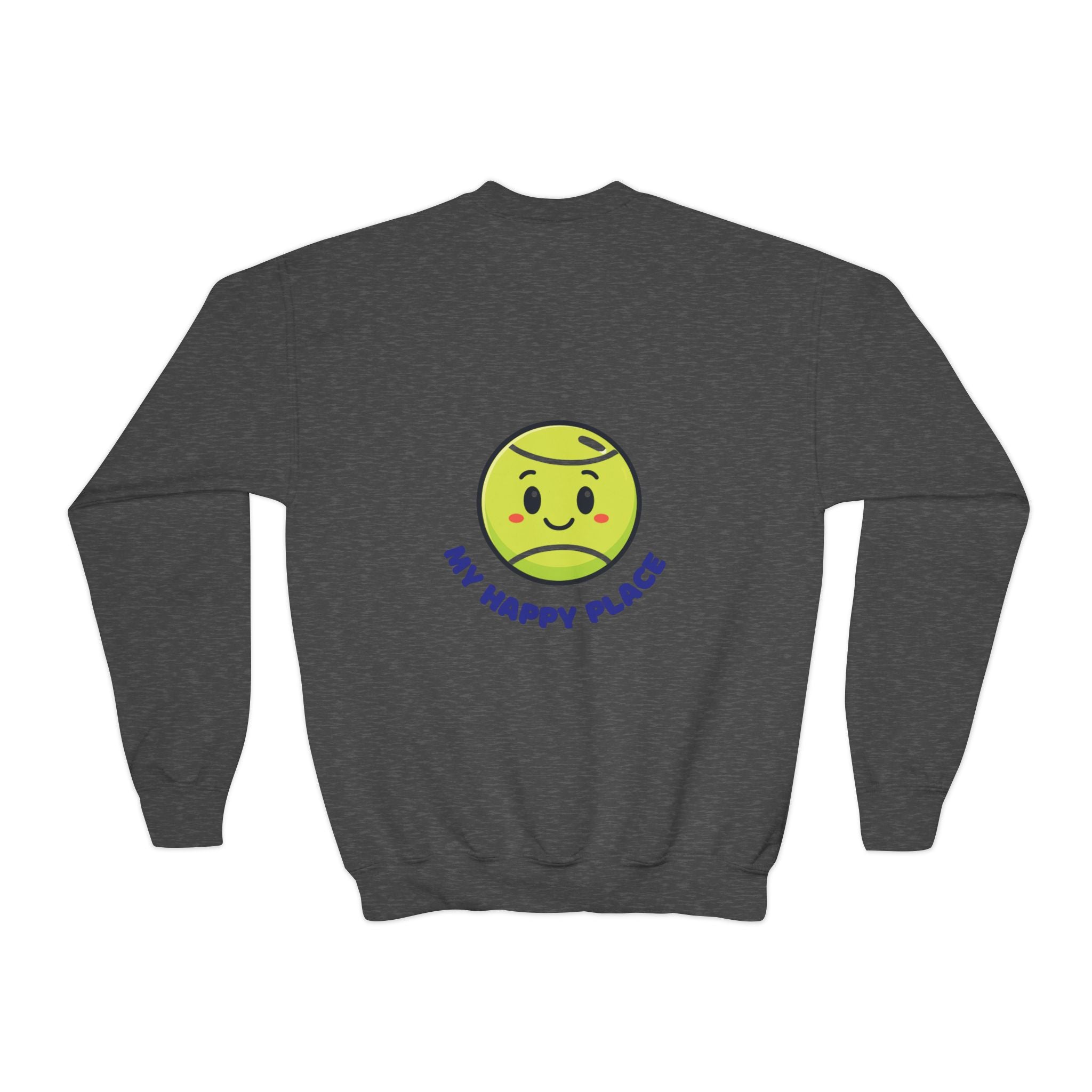 Boy's Junior Tennis Crewneck Sweatshirt — Cute Smiling Tennis Ball "My Happy Place"