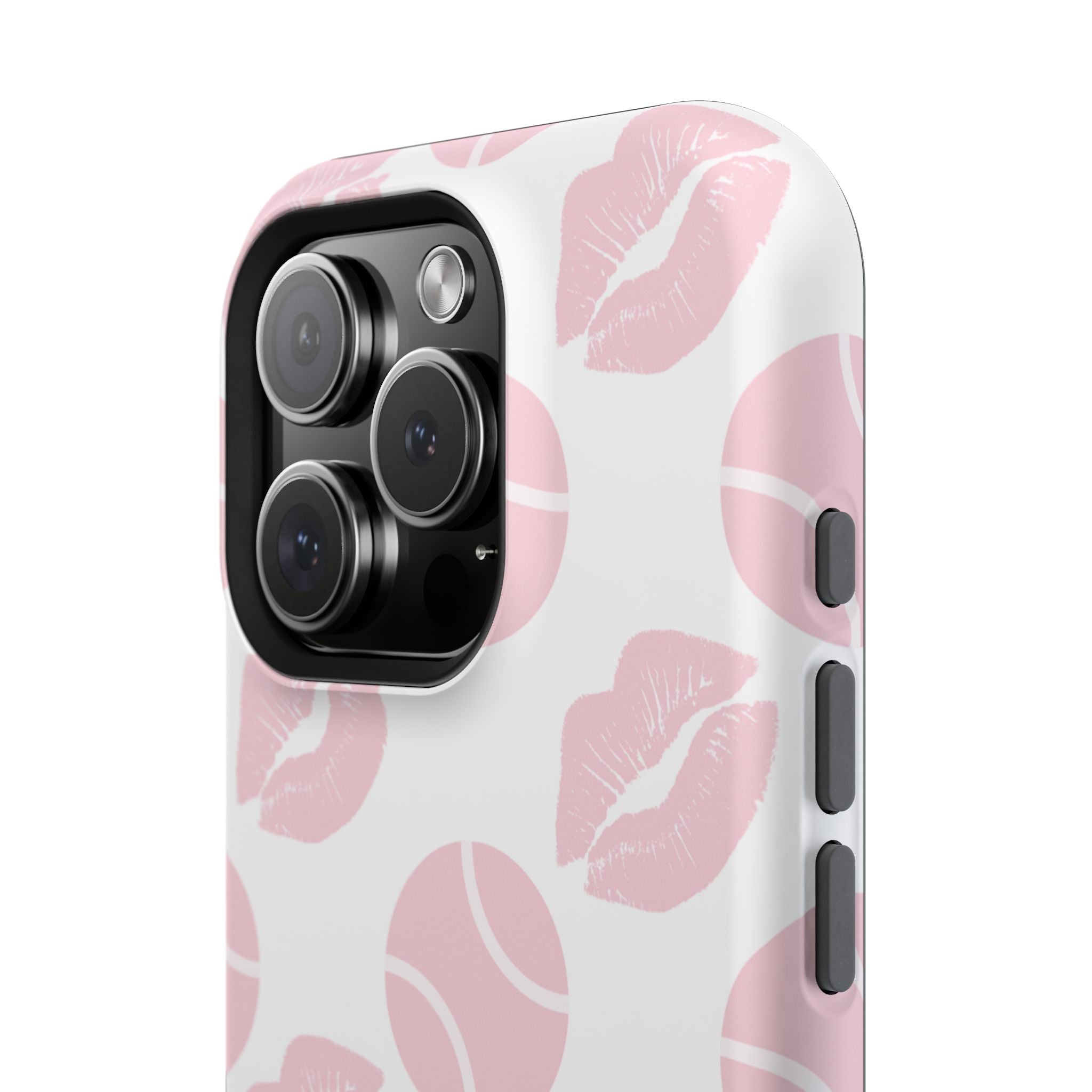 Impact-Resistant Phone Case - 'J'adore le tennis', pink tennis balls/lips