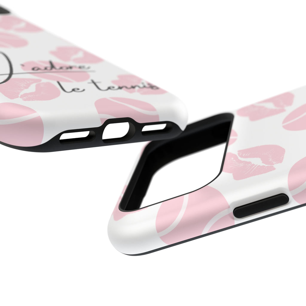 Impact-Resistant Phone Case - 'J'adore le tennis', pink tennis balls/lips
