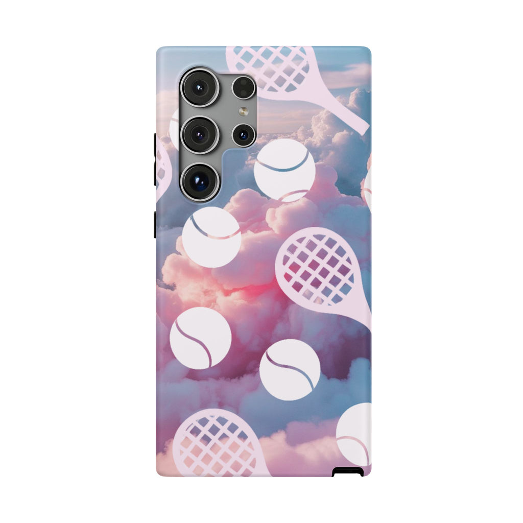Tennis Impact-Resistant Phone Case — Tennis Rackets & Balls on Cloudscape